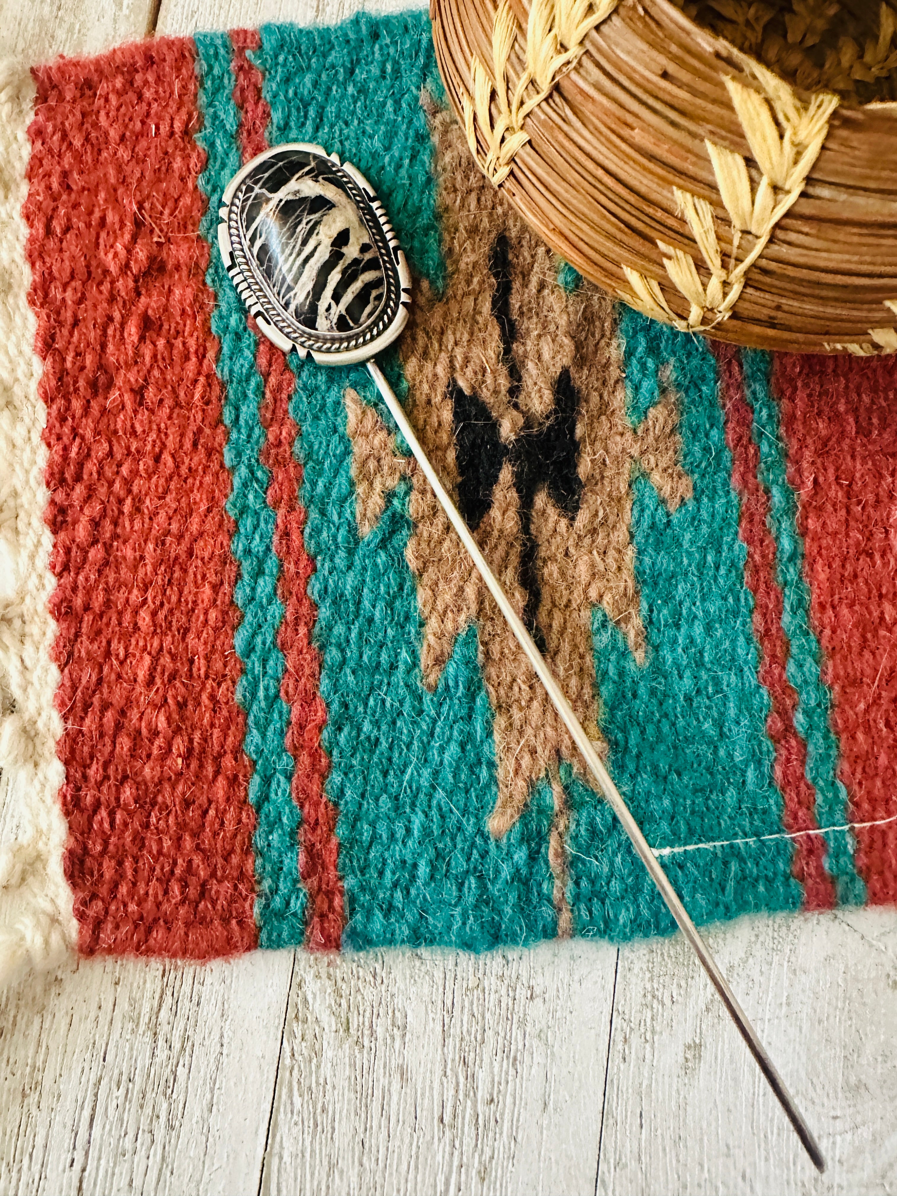 Handcrafted White Buffalo & Sterling Silver Hair Pin