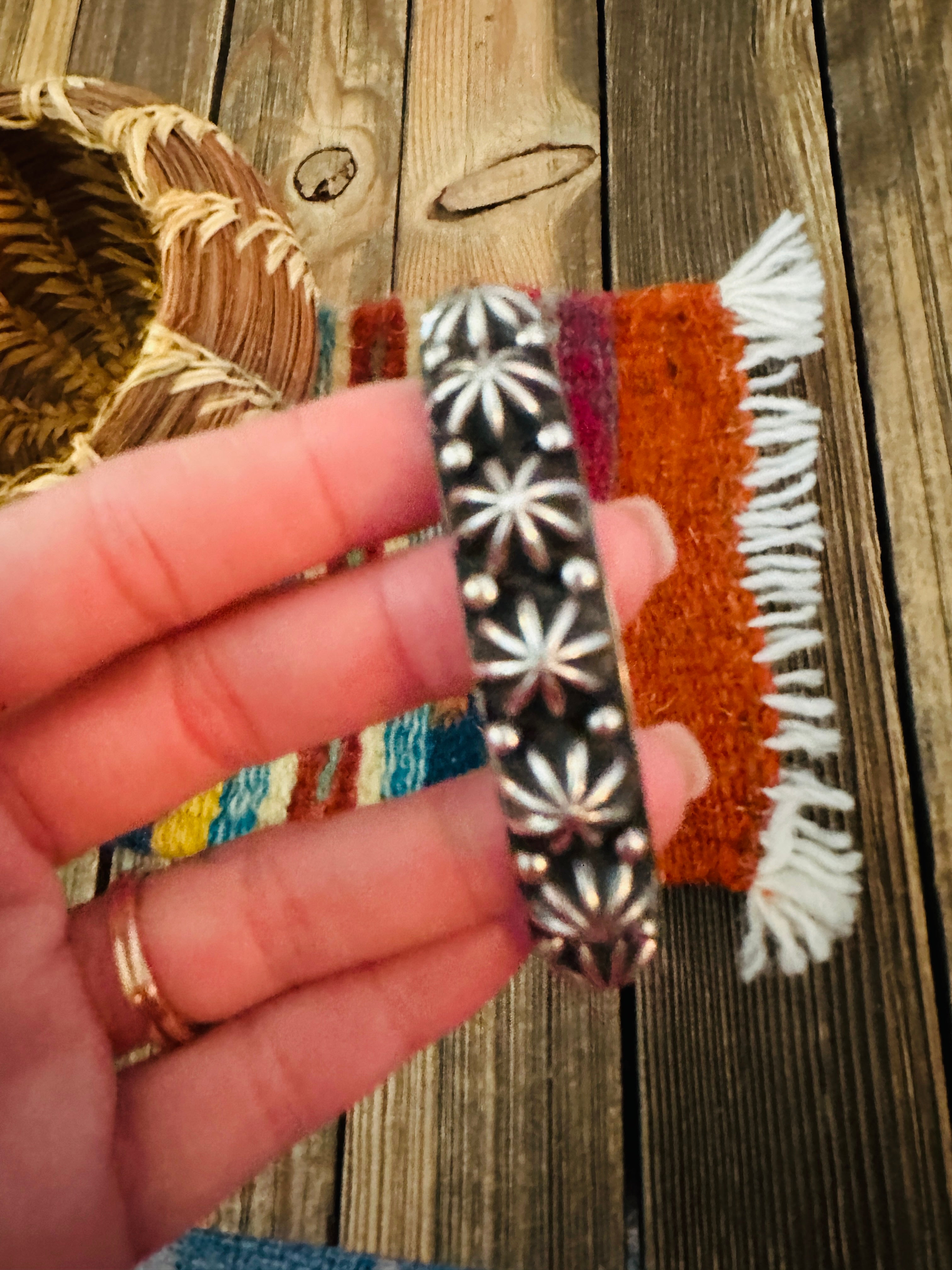 Handcrafted Sterling Silver Studded Cuff Bracelet