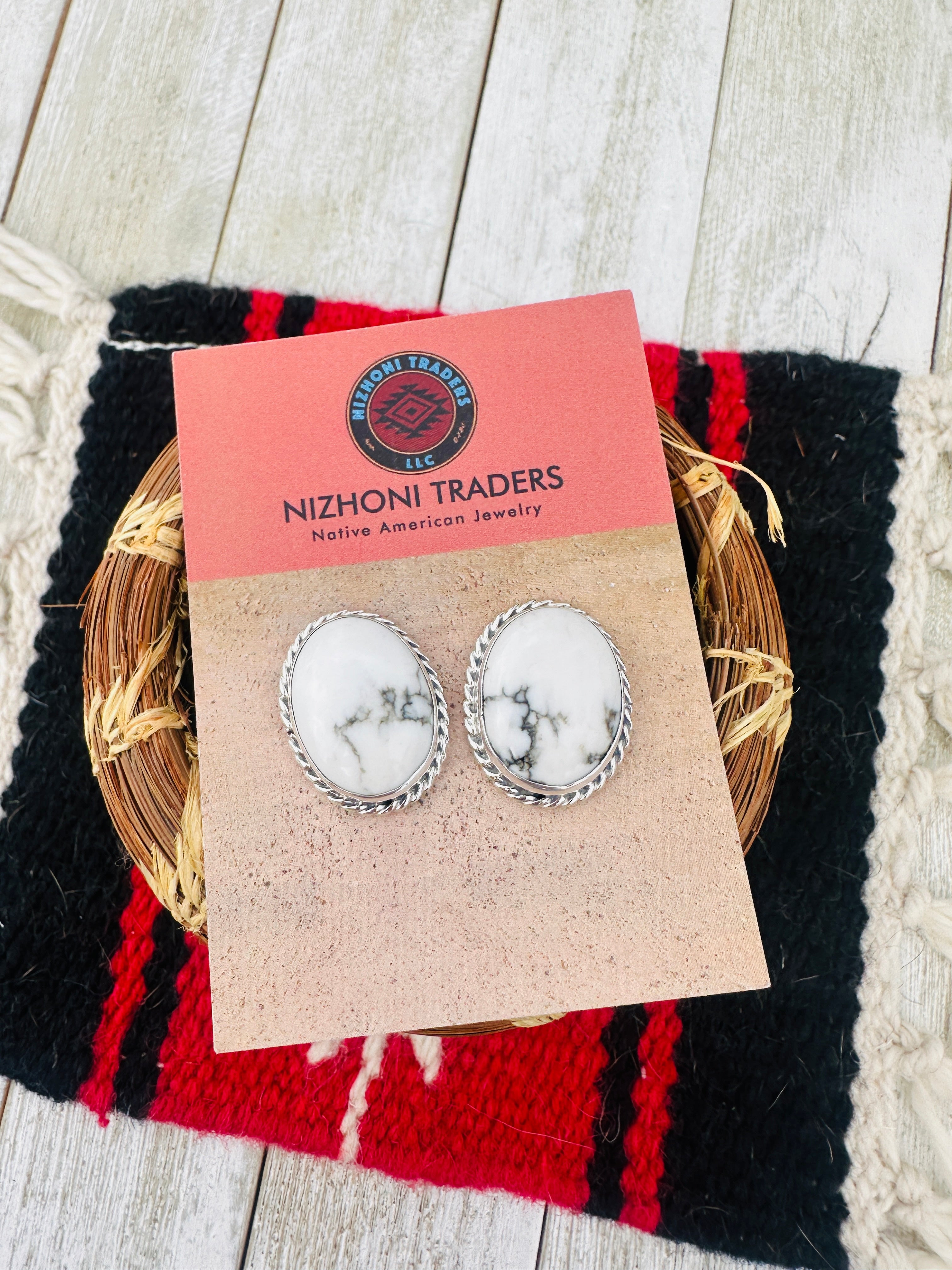 Handcrafted White Buffalo & Sterling Silver Post Earrings