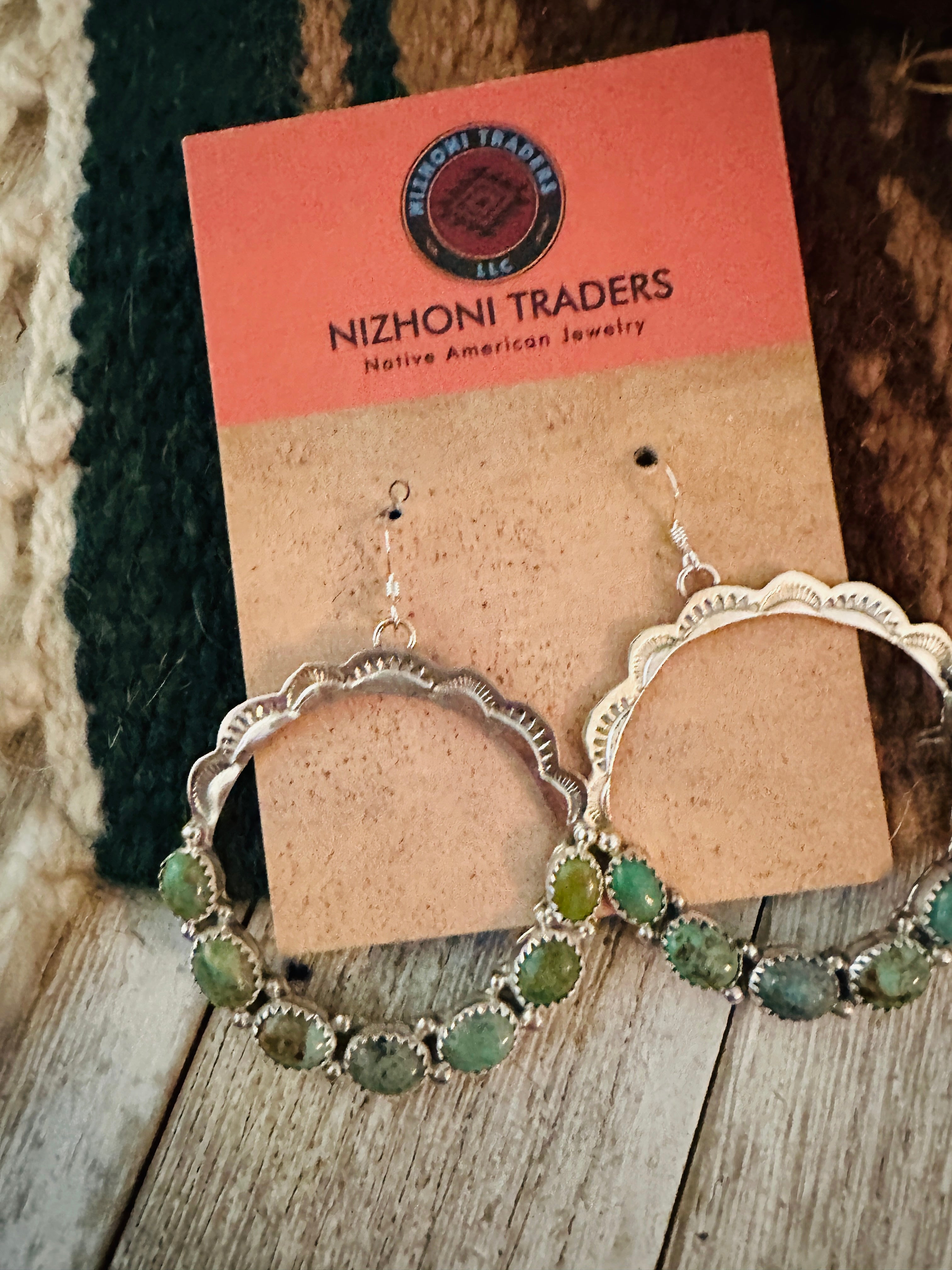 Handcrafted Turquoise & Sterling Silver Dangle Hoop Earrings