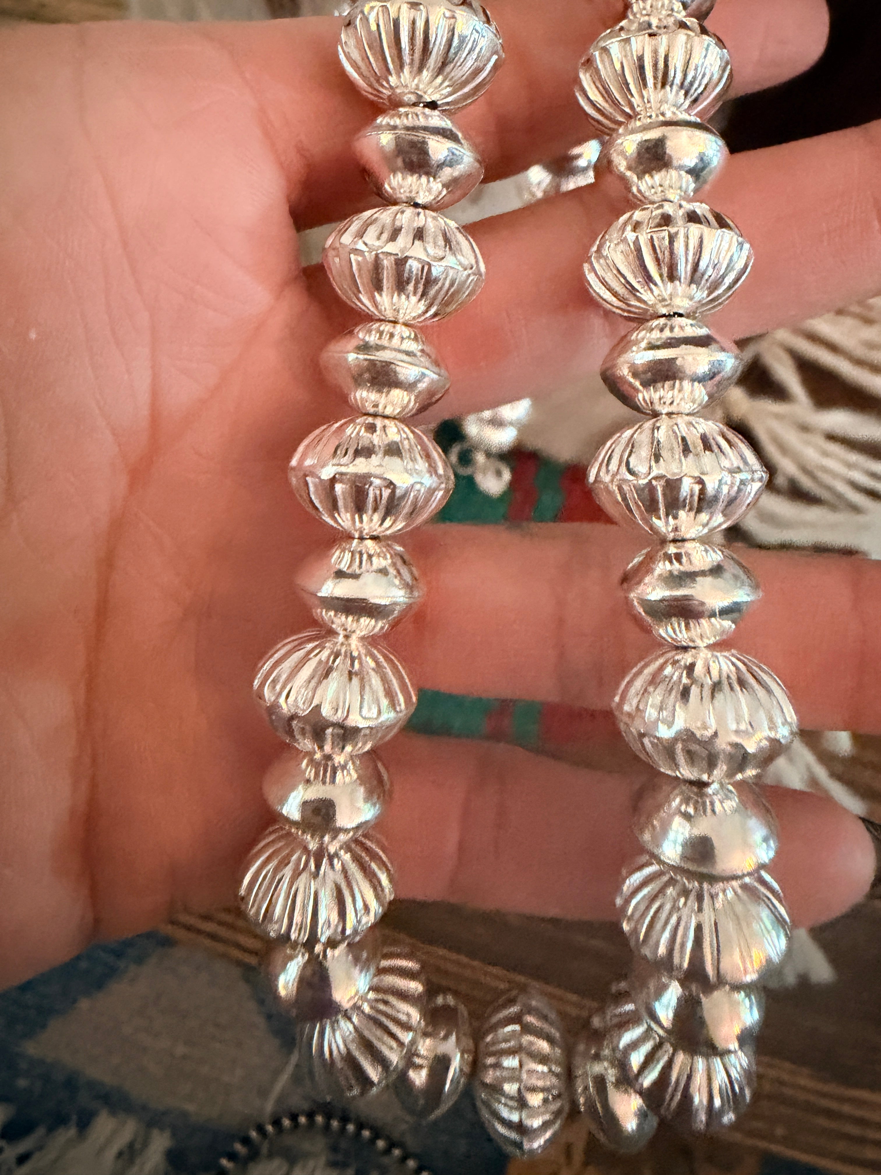 Handcrafted Sterling Silver Melon Beaded 20” Necklace