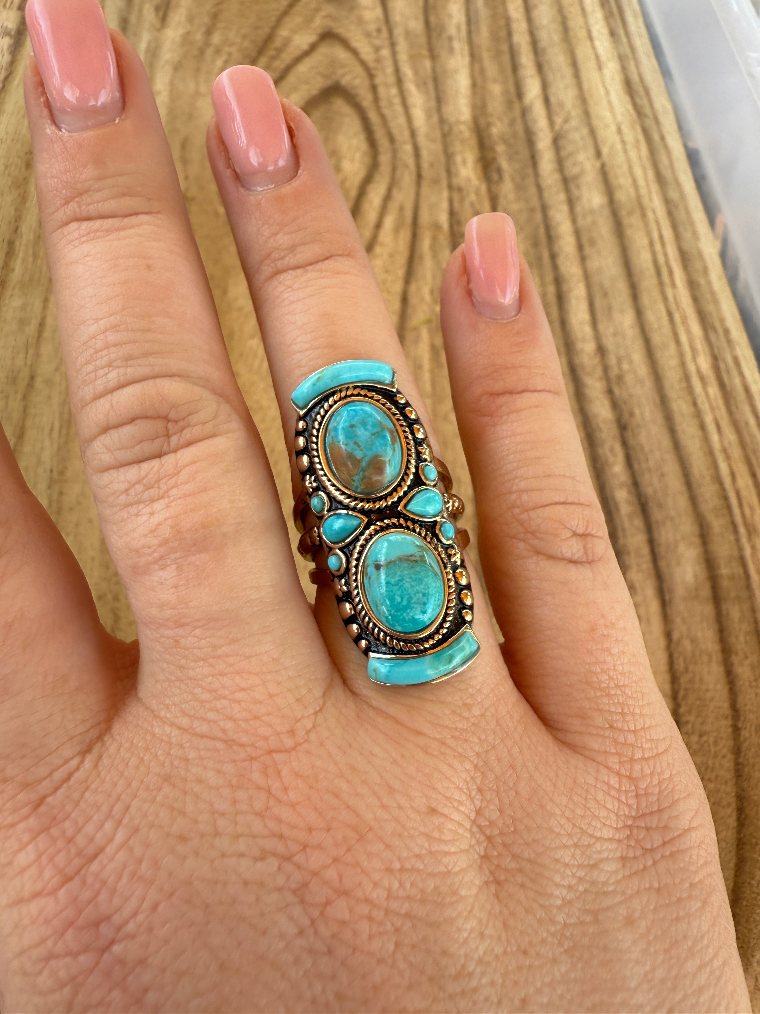 “The Golden Collection” Double Up Turquoise Ring Handmade Gold Plated Ring