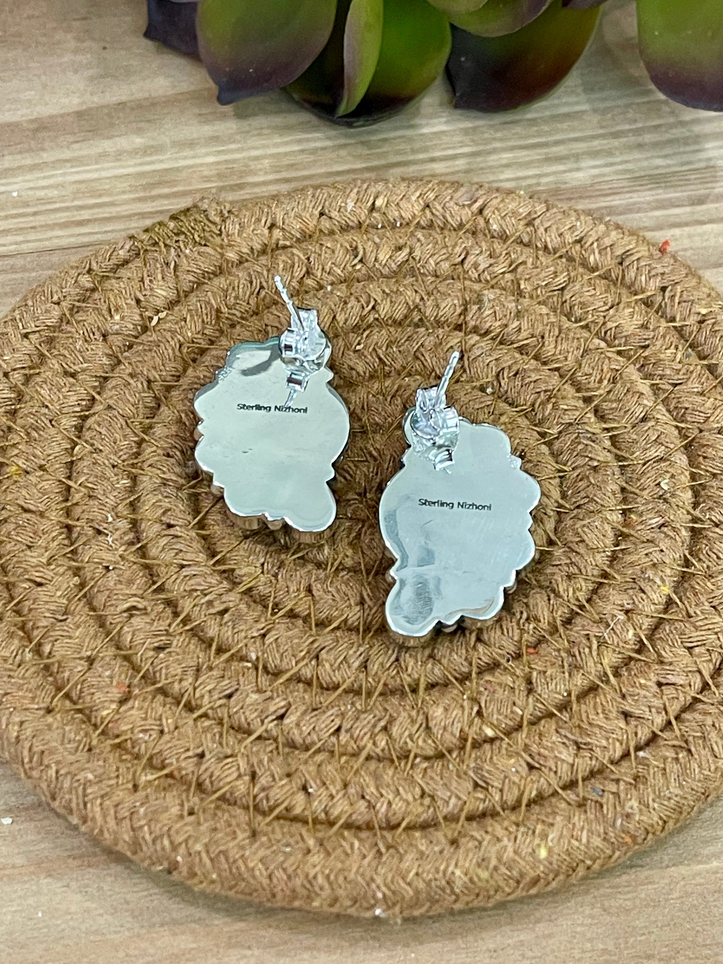 Handmade Sterling Silver Cotton Candy Turquoise Post Earrings with Signed Nizhoni