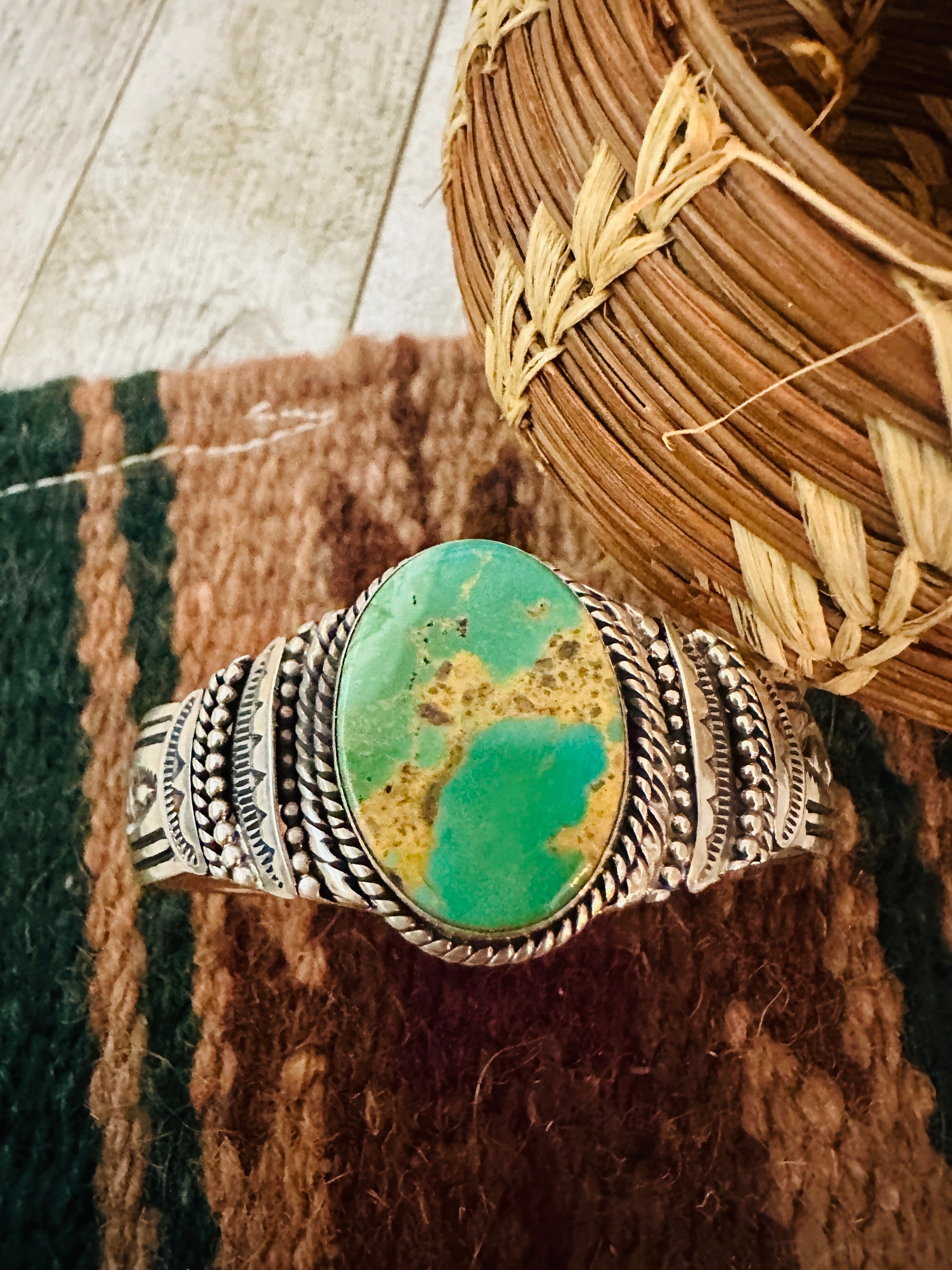 Handcrafted Old Pawn Turquoise & Sterling Silver Cuff Bracelet