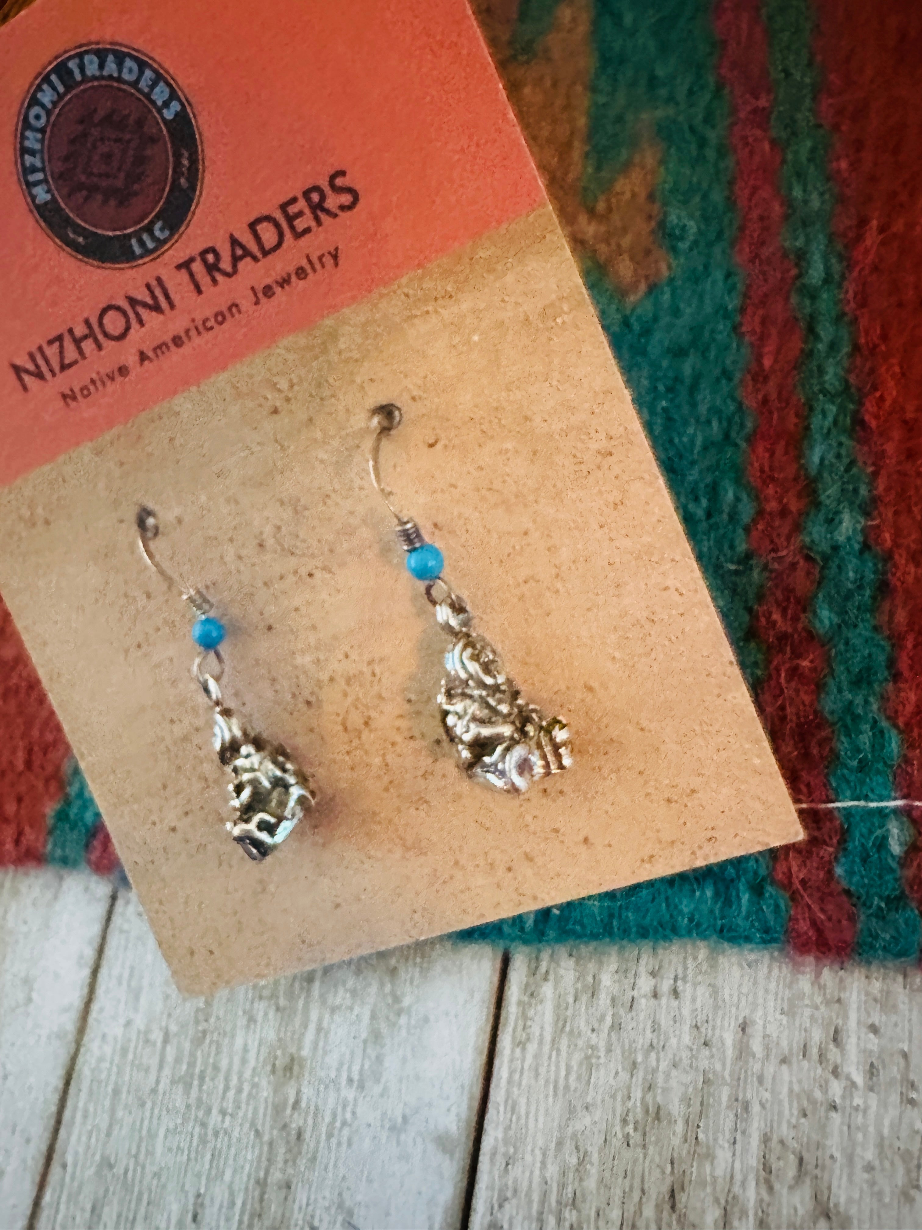 Handcrafted Old Pawn Sterling Silver & Turquoise Storyteller Dangle Earrings