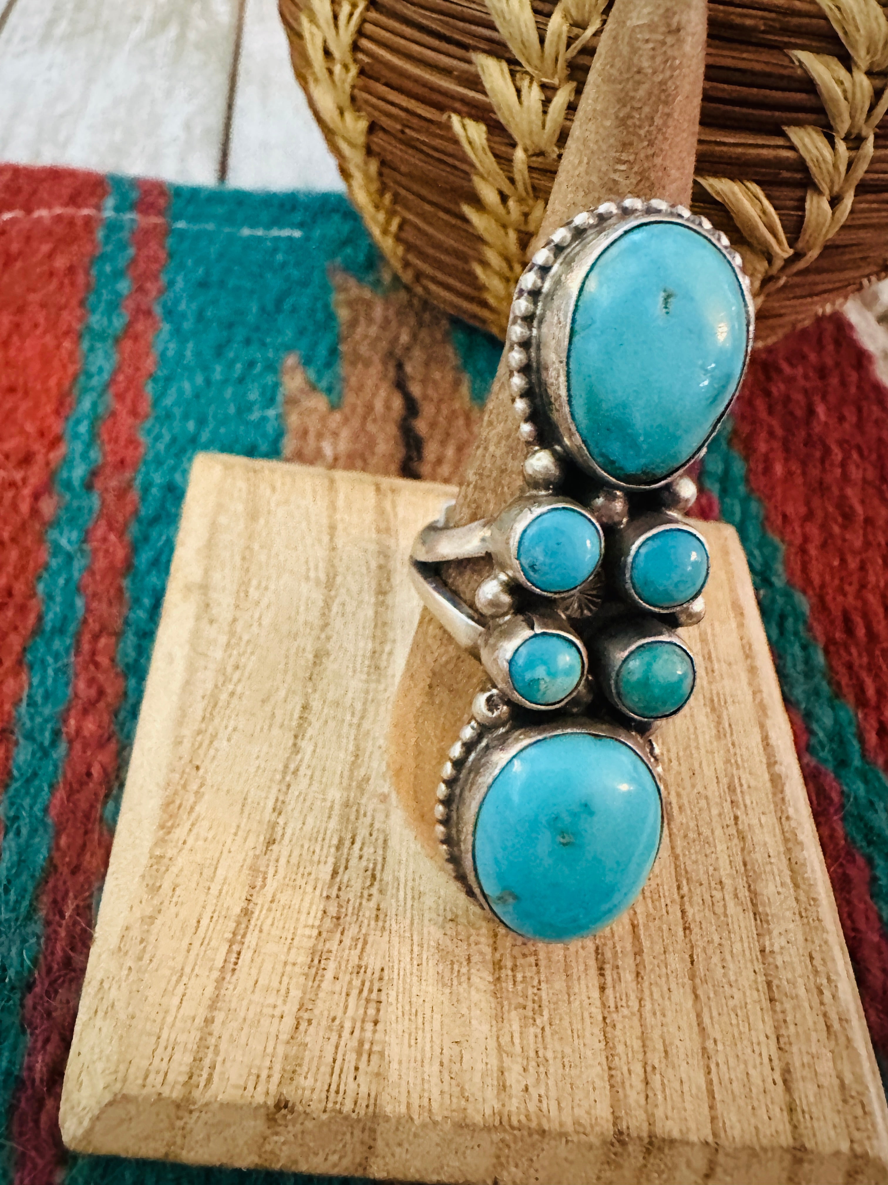 Handcrafted Sterling Silver & Kingman Turquoise Ring Size 8