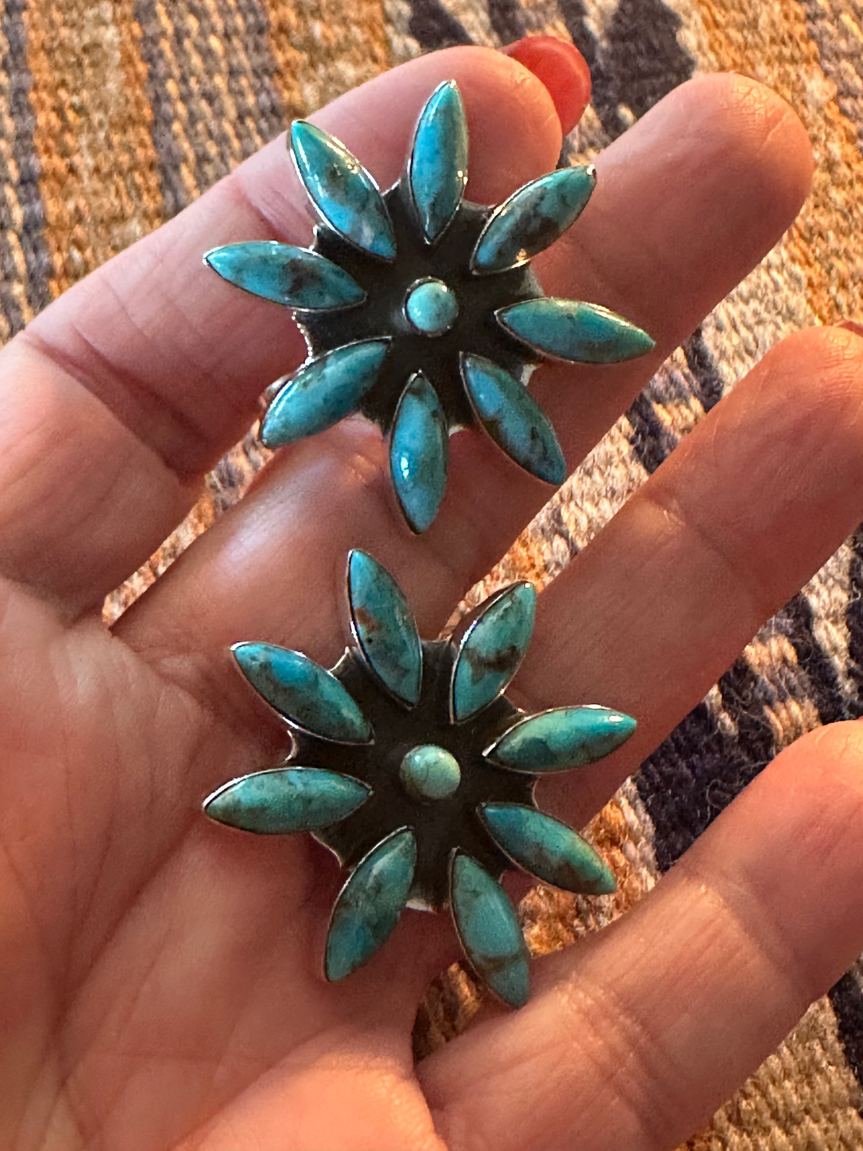 Handmade Sterling Silver and Turquoise Daisy Post Earrings