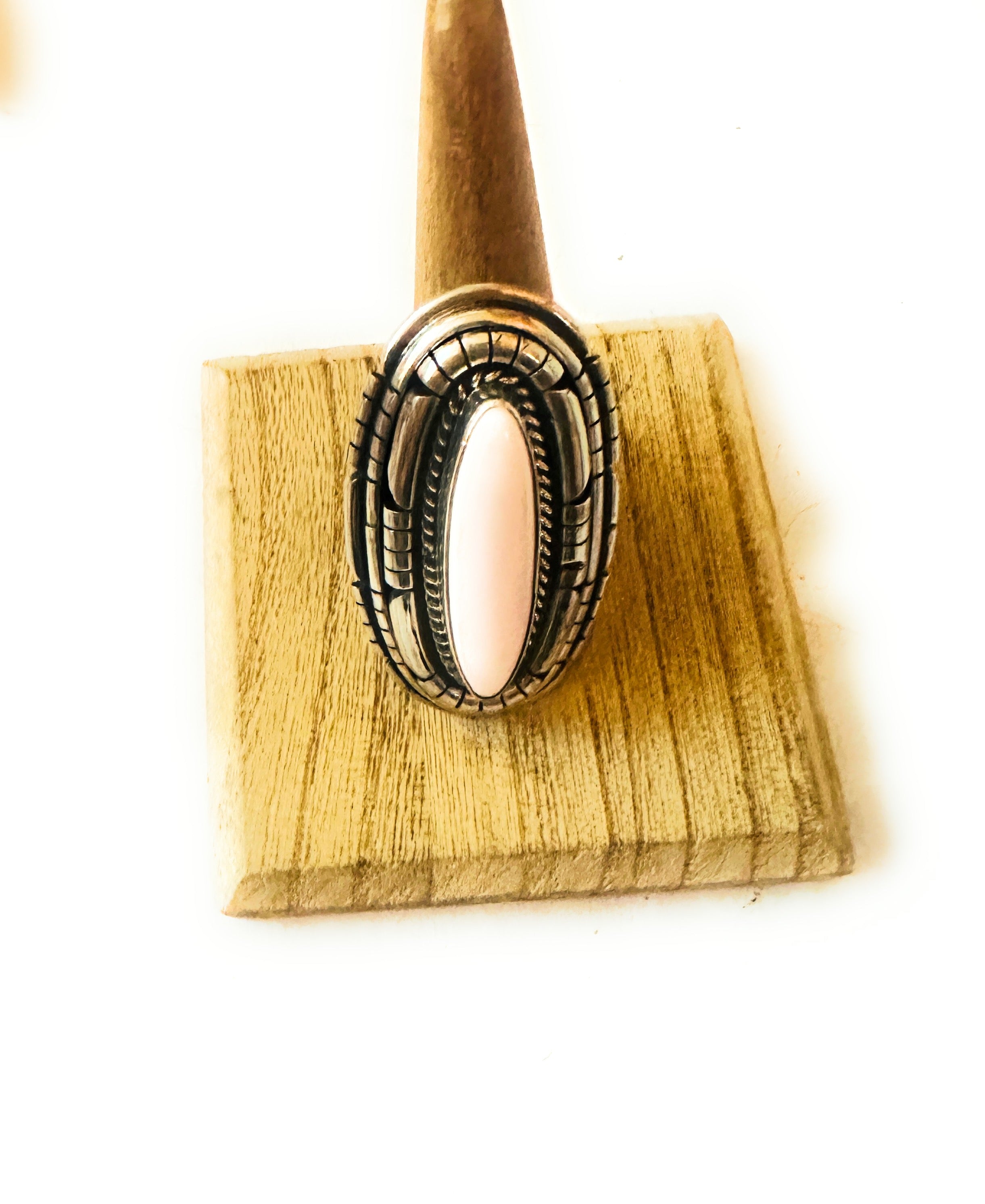 Handcrafted Sterling Silver & Queen Pink Conch Adjustable Ring