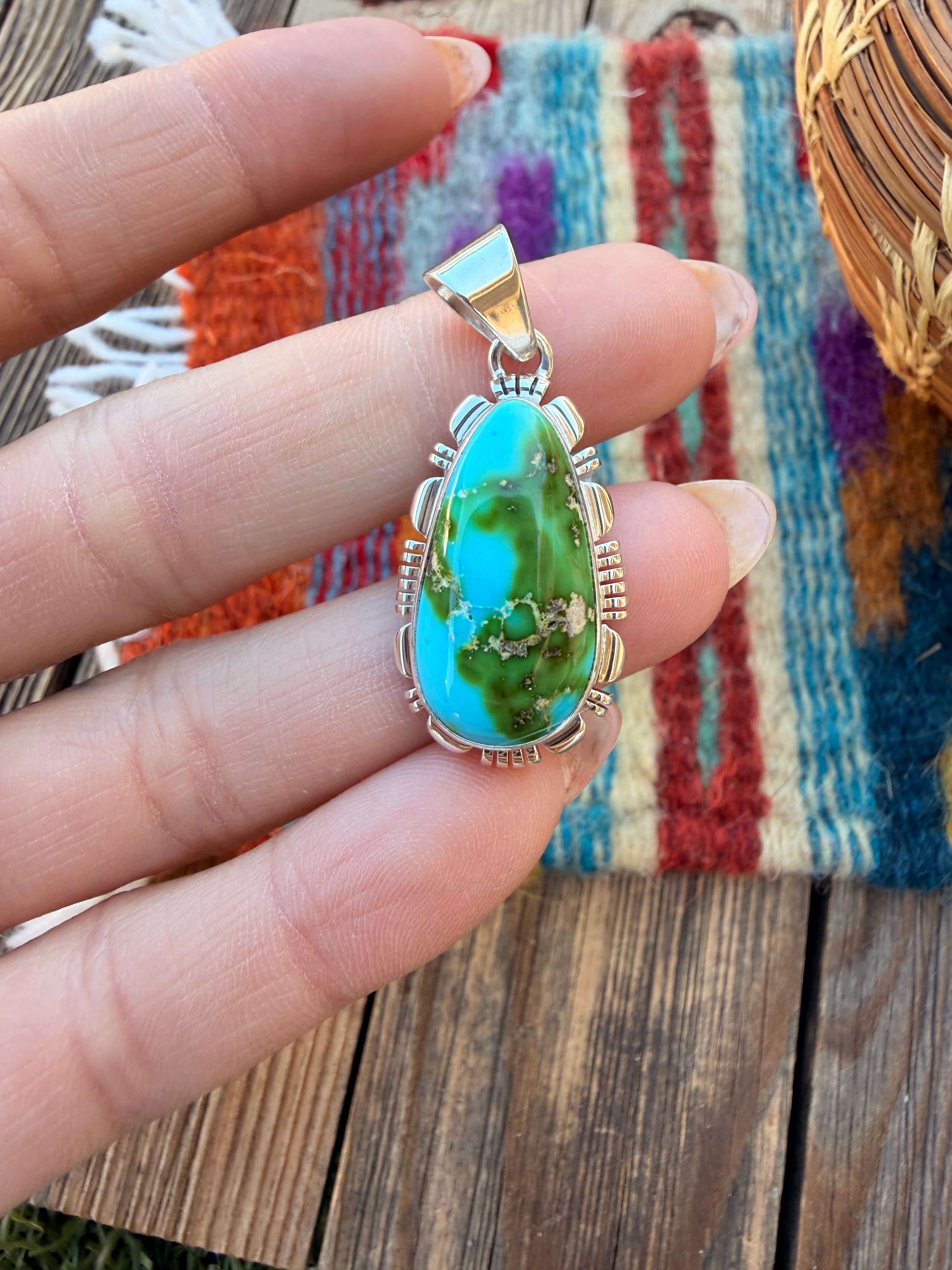 Handcrafted Sterling Silver & Sonoran Mountain Turquoise Pendant by Larry Moses Yazzie
