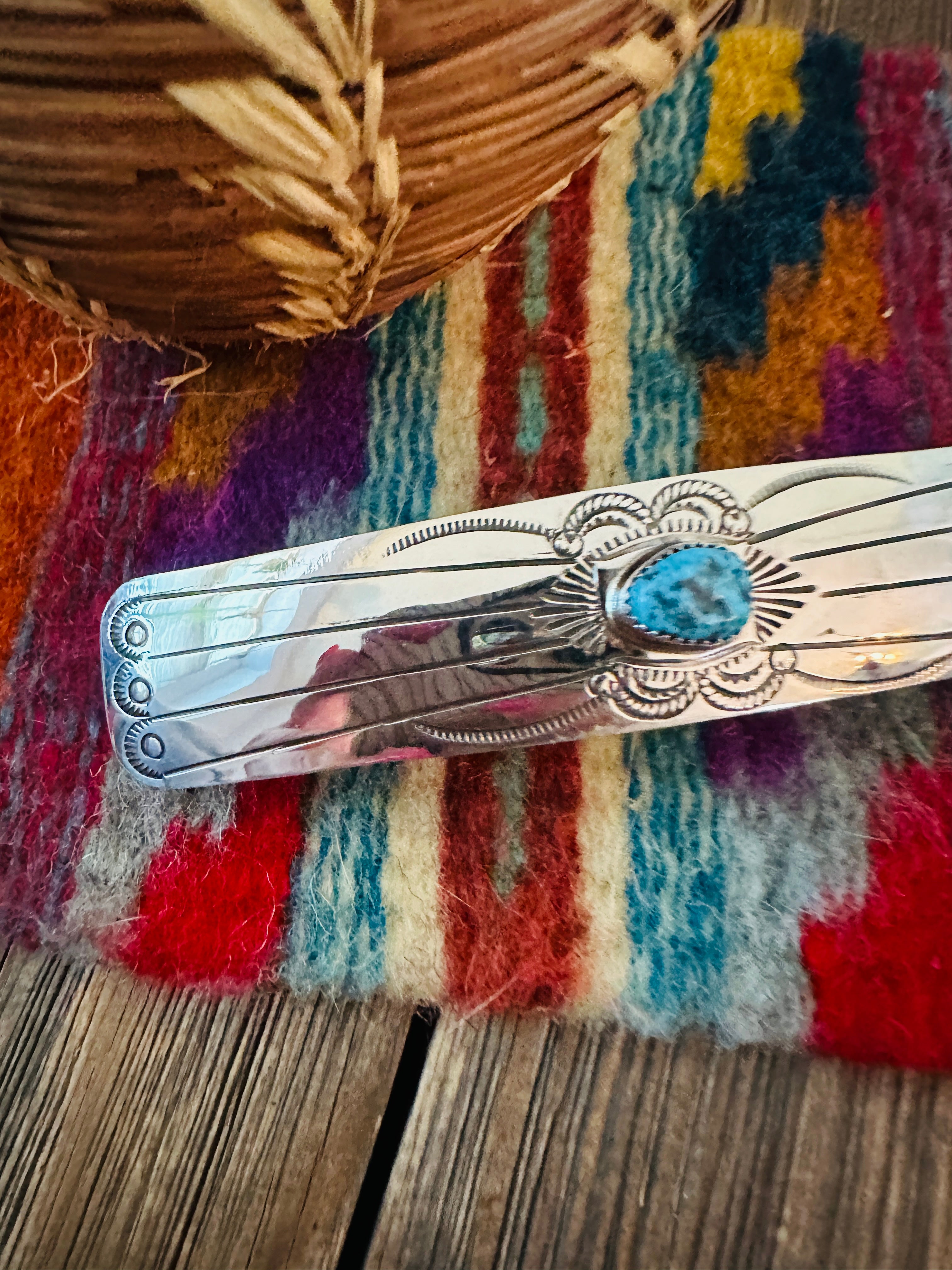 Handcrafted Turquoise & Sterling Silver Concho Hair Barrette
