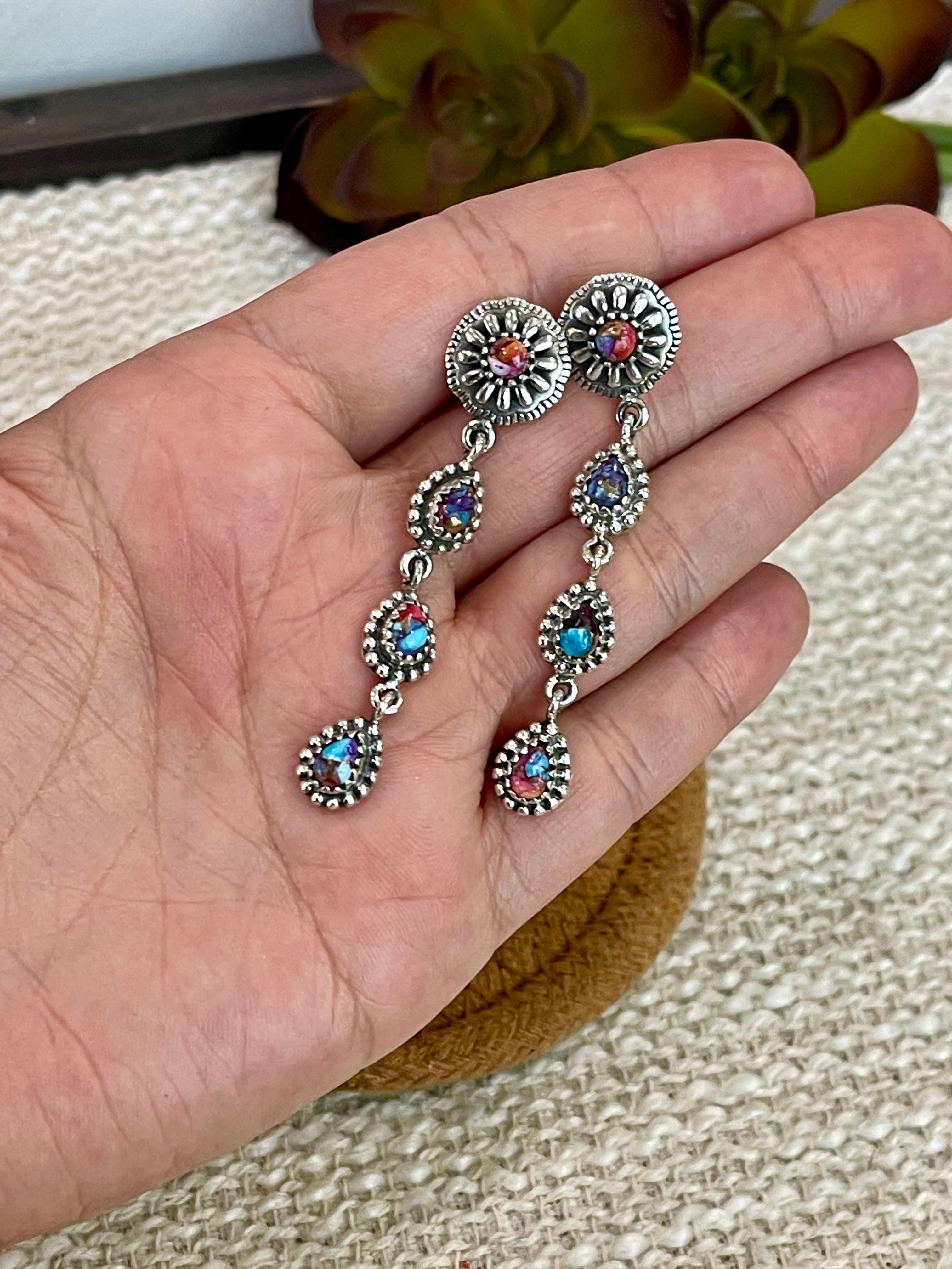 Handmade Sterling Silver, Pink Dream & Turquoise Post Dangle Earrings