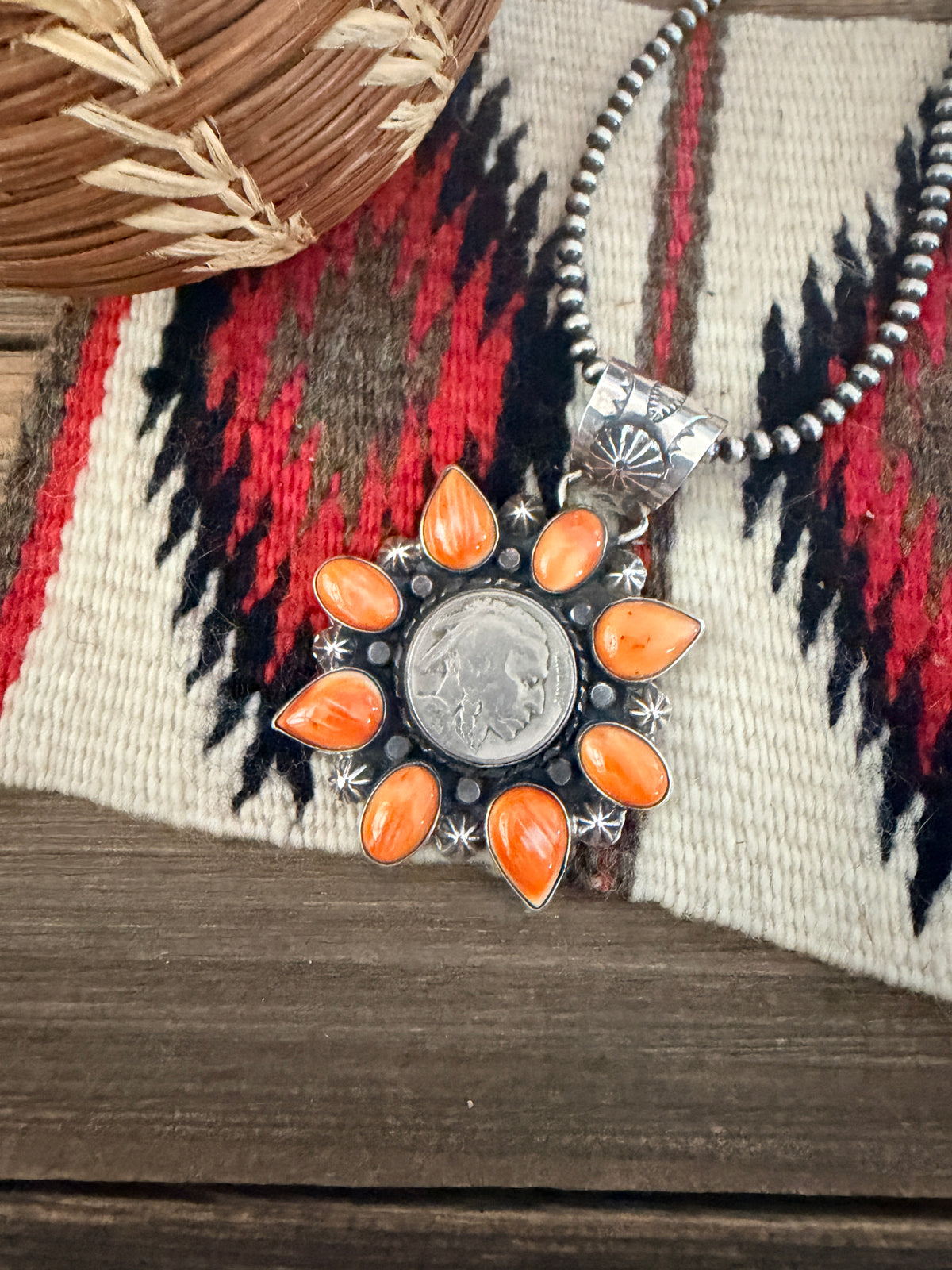 Handcrafted Sterling Silver & Spiny Oyster Buffalo Nickel Pendant