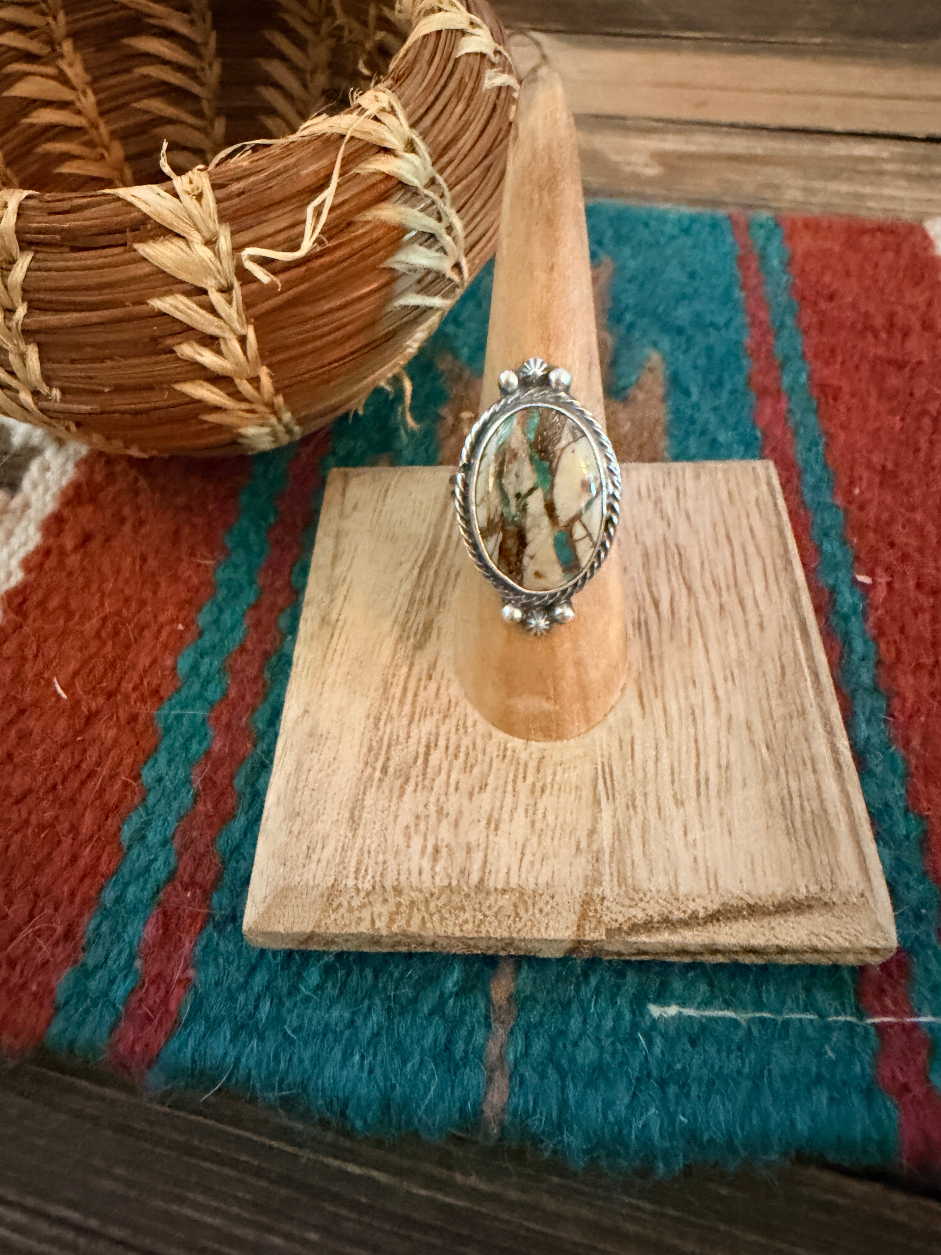 Handcrafted Ribbon Turquoise & Sterling Silver Ring Size 8