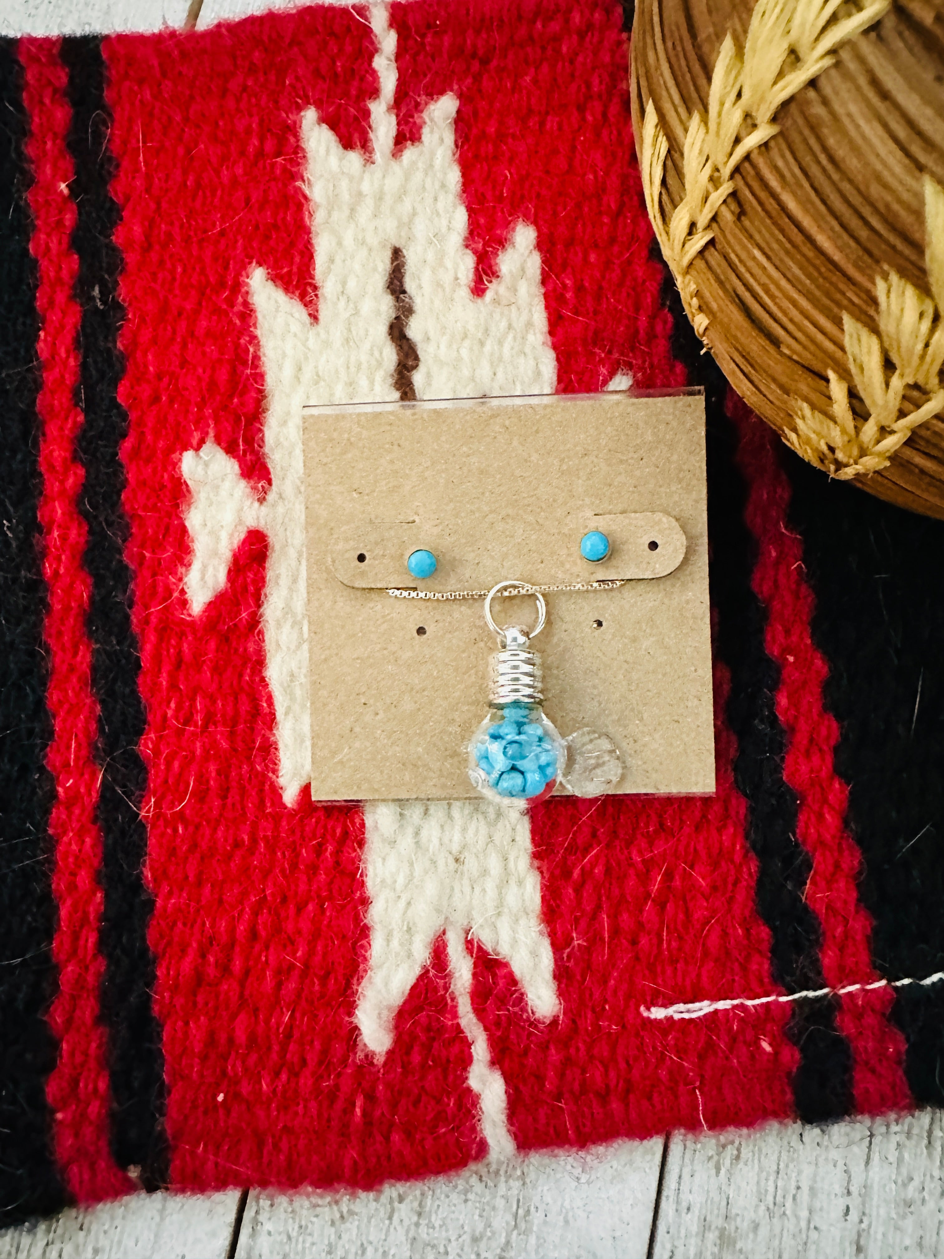 Handcrafted Sleeping Beauty Turquoise & Sterling Silver Fish Necklace Set