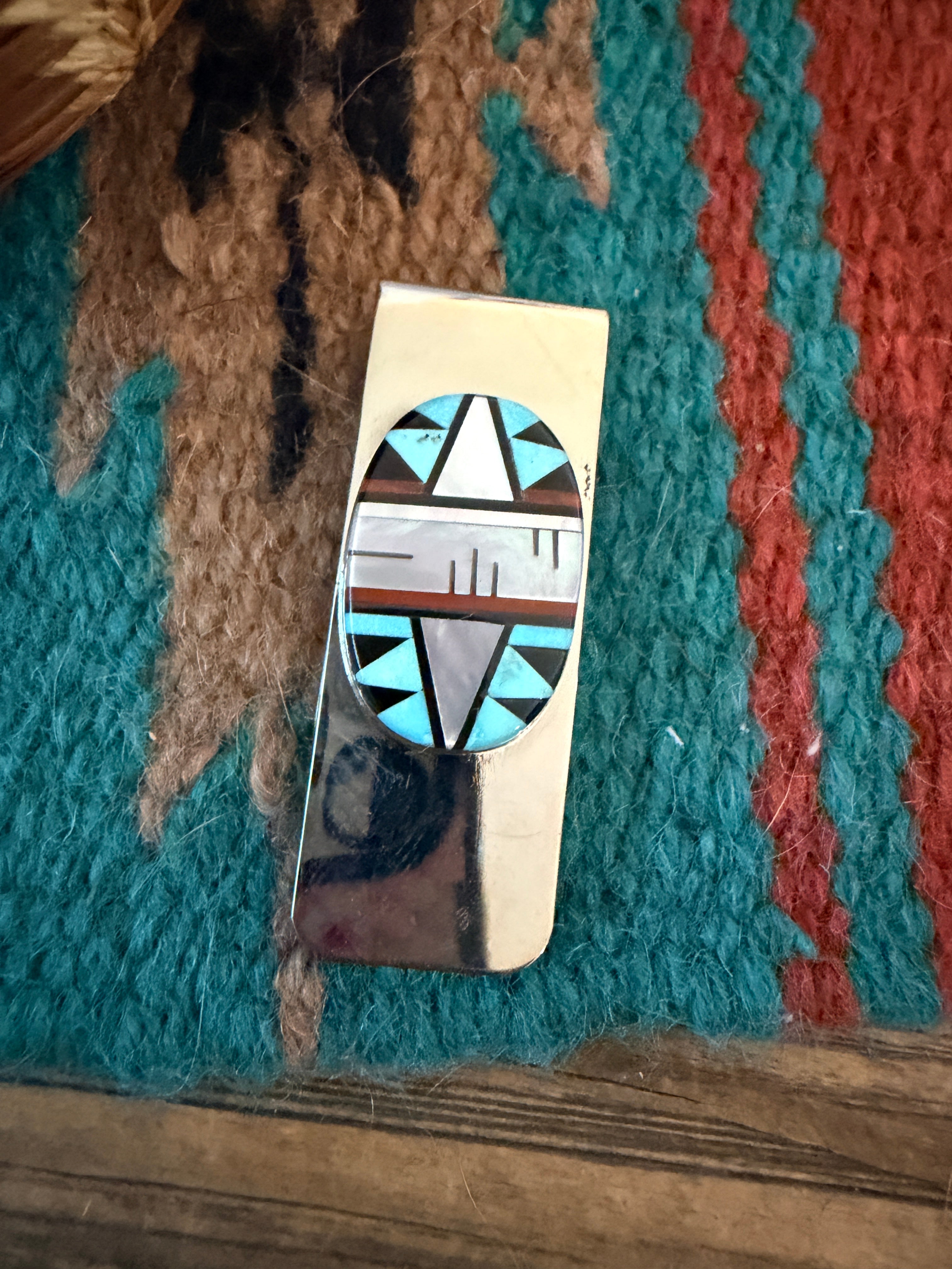Handcrafted Multi Stone & Sterling Silver Inlay Money Clip
