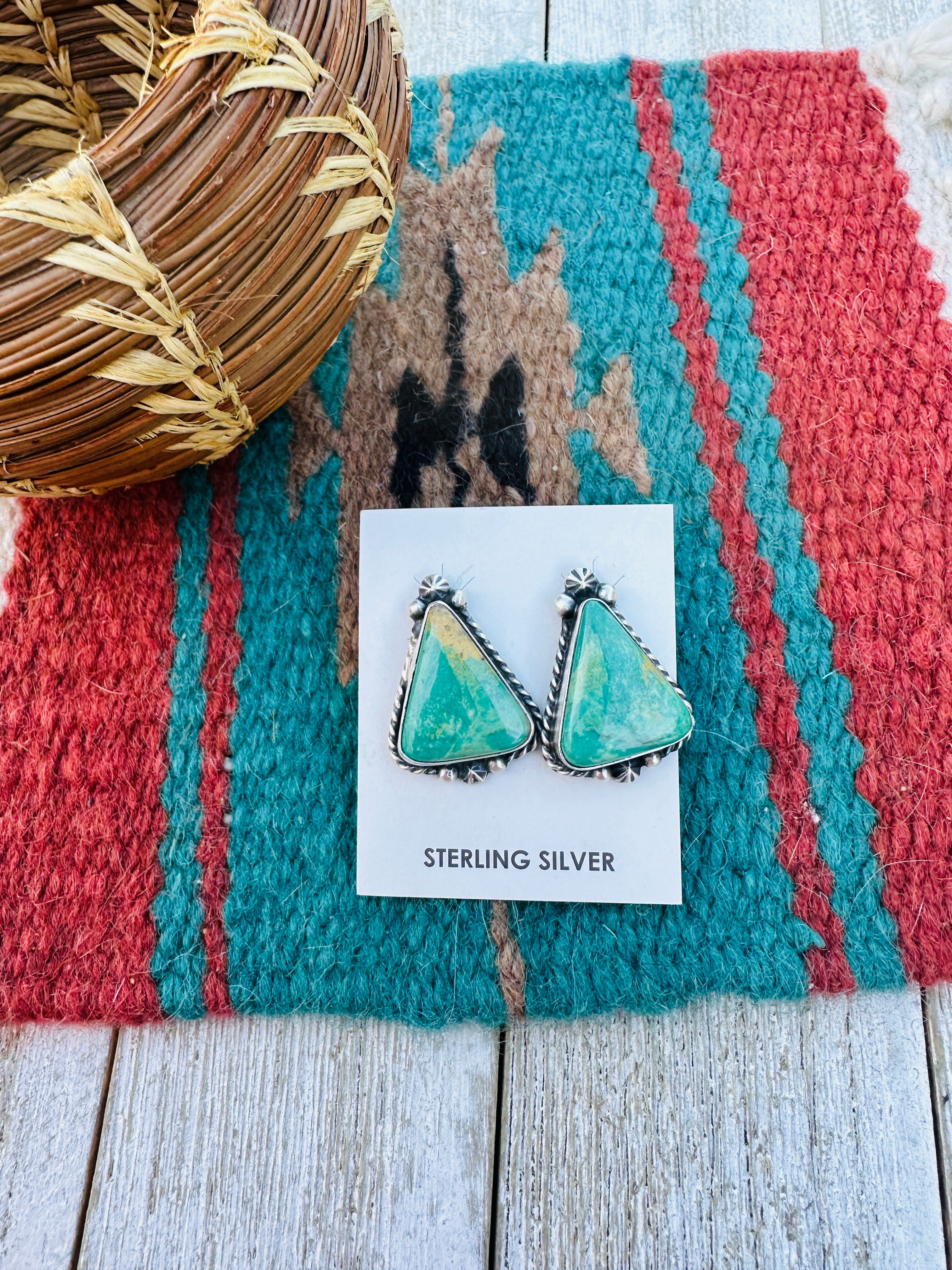 Handcrafted Kingman Turquoise & Sterling Silver Post Earrings
