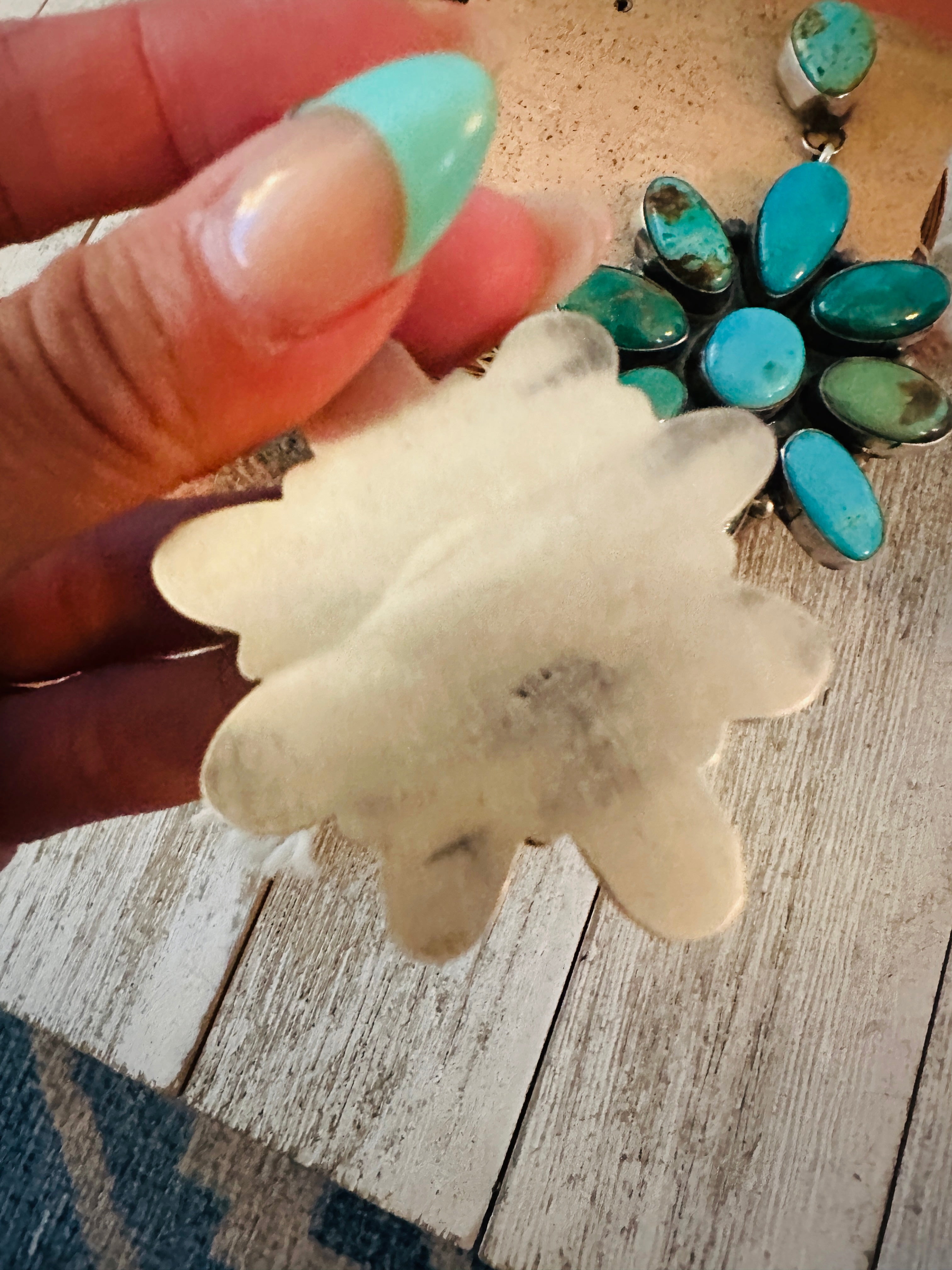 Handcrafted Turquoise & Sterling Silver Cluster Earrings by Sheila Becenti