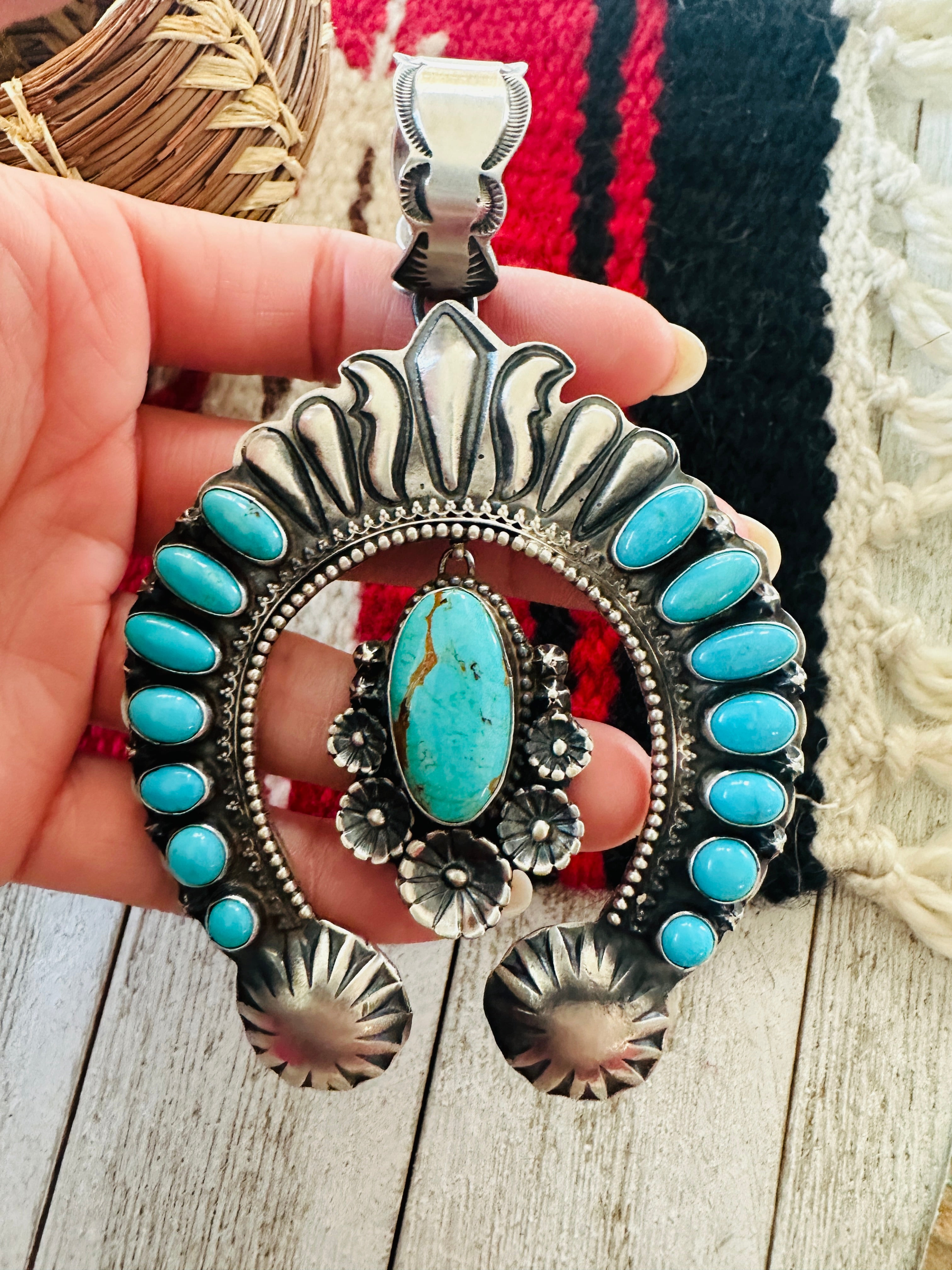 Handcrafted Sterling Silver & Turquoise Naja Pendant by Shawn Cayatineto