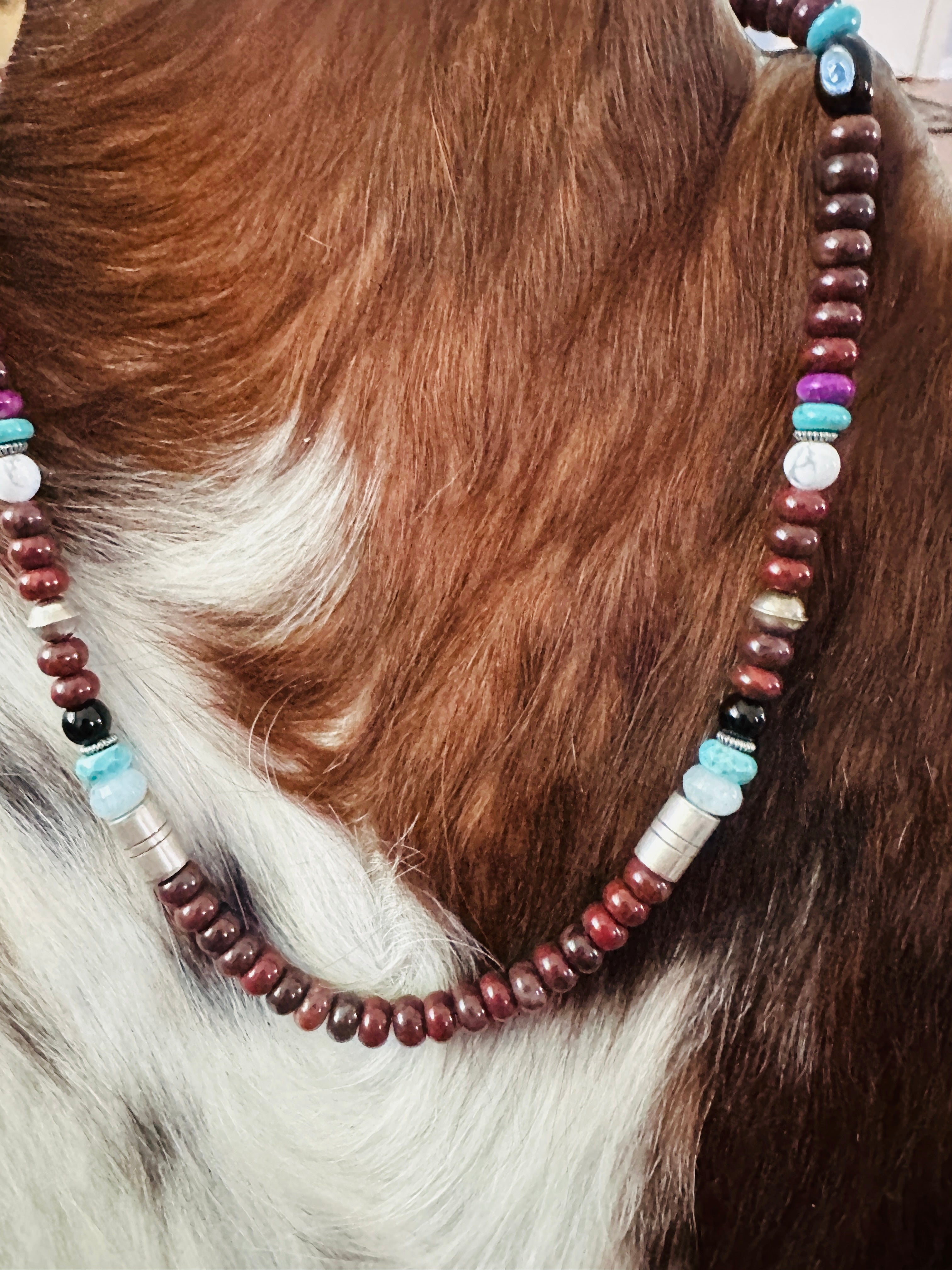 Handcrafted Multi Stone & Sterling Silver Beaded 16” Necklace by T & R Singer