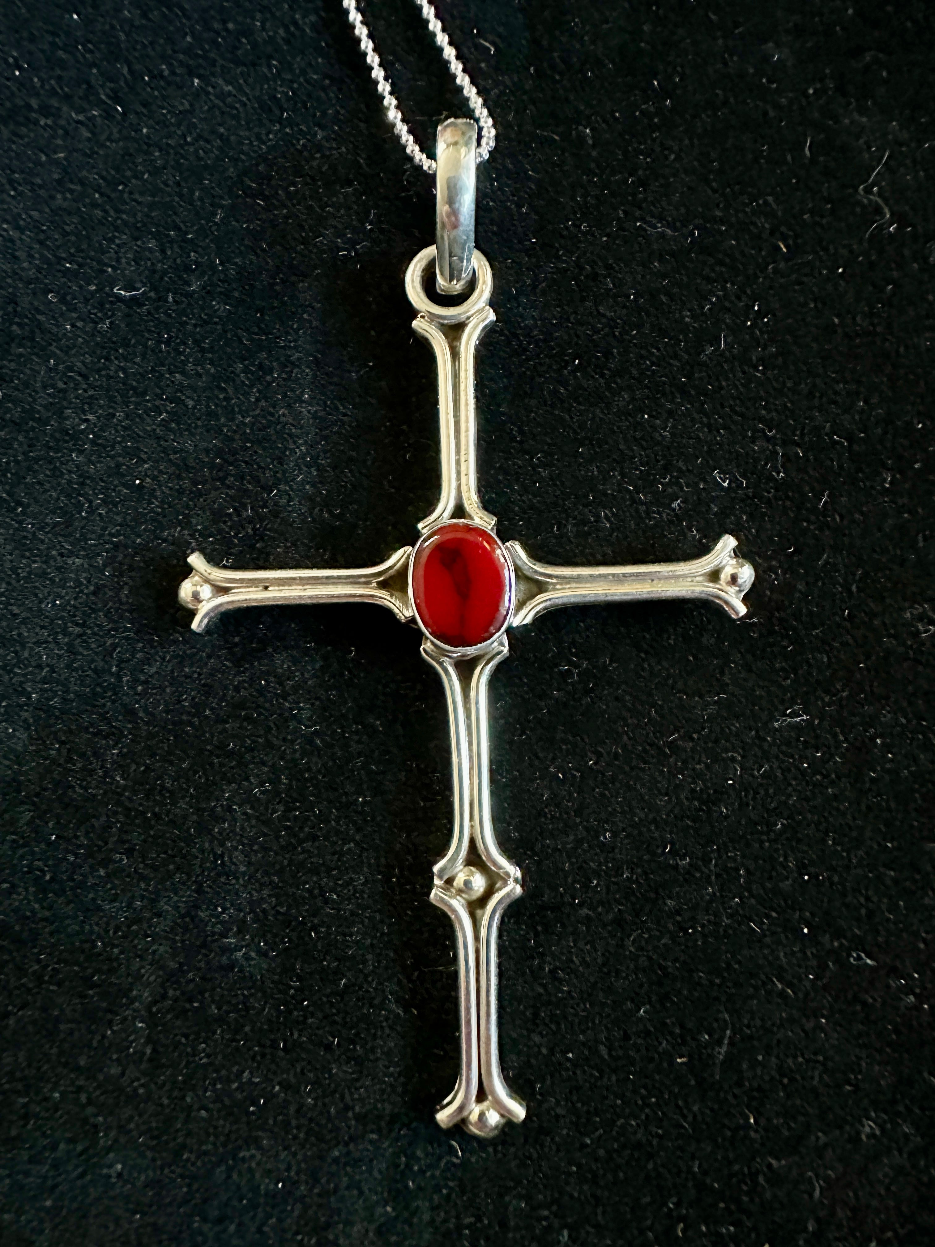 Matchstick Cross w/ Red Jasper Center Necklace