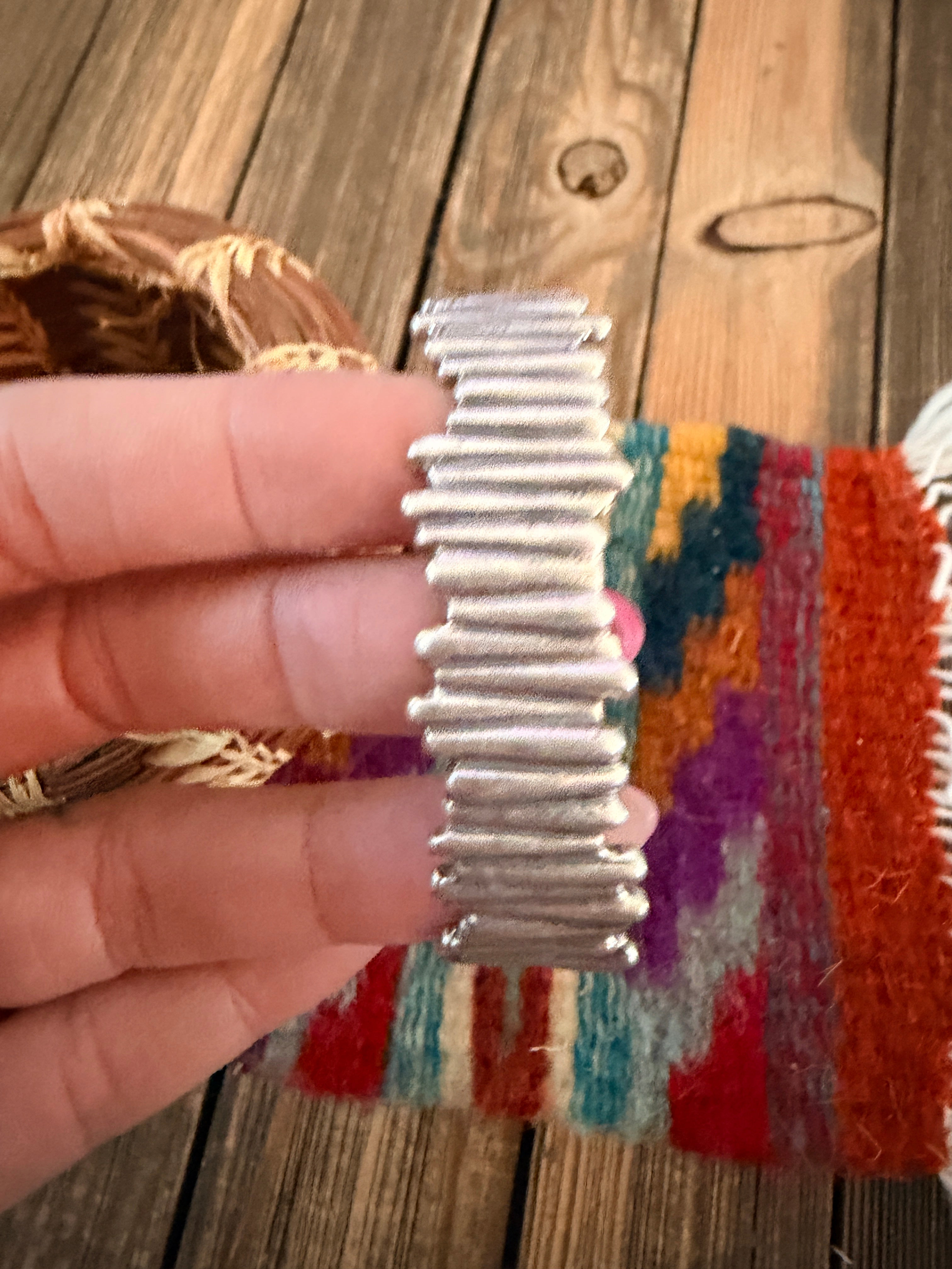 Handcrafted Ribbed Sterling Silver Cuff Bracelet