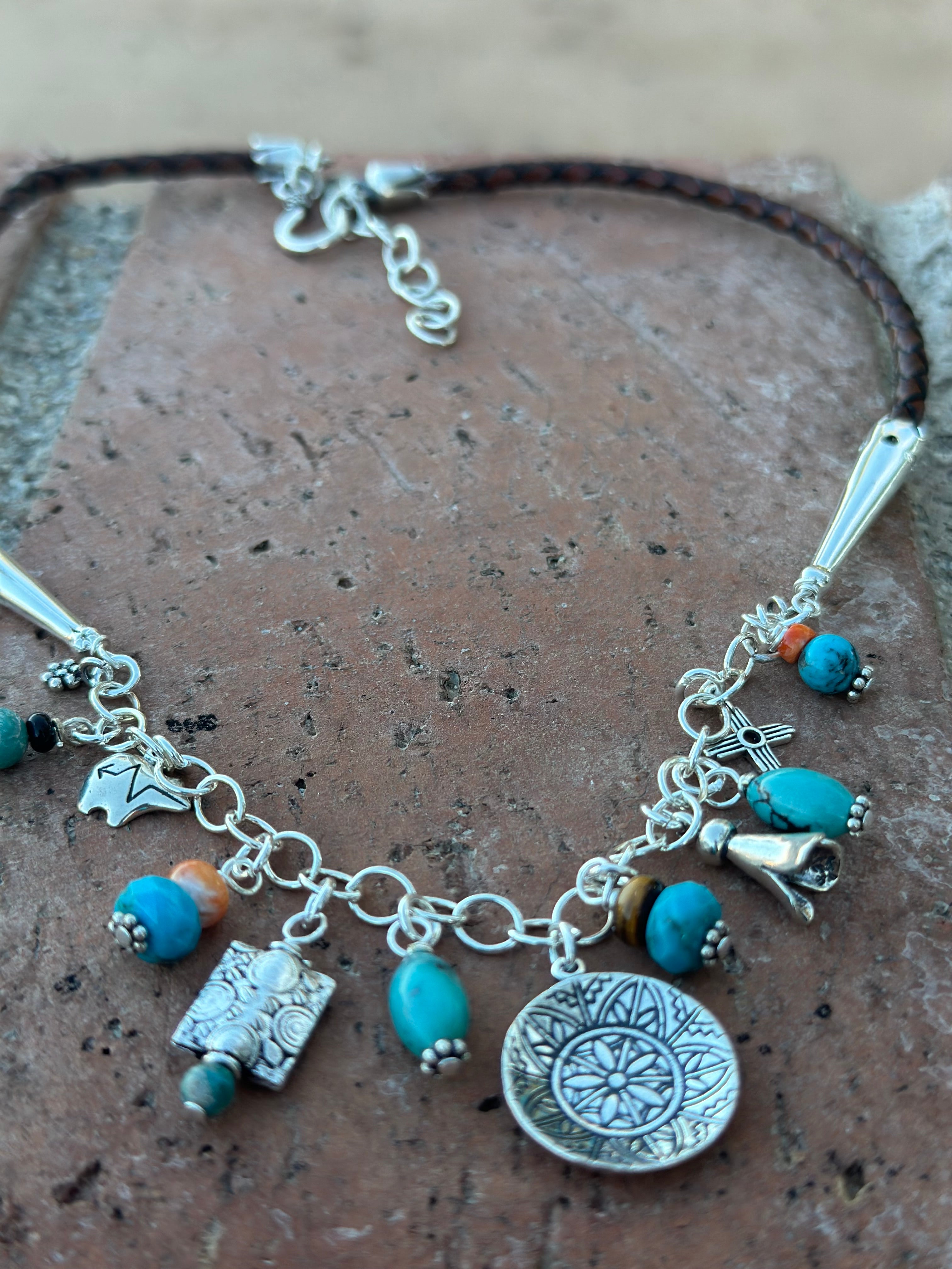 Paige Wallace Handmade Sterling Silver & Leather Charm Necklace