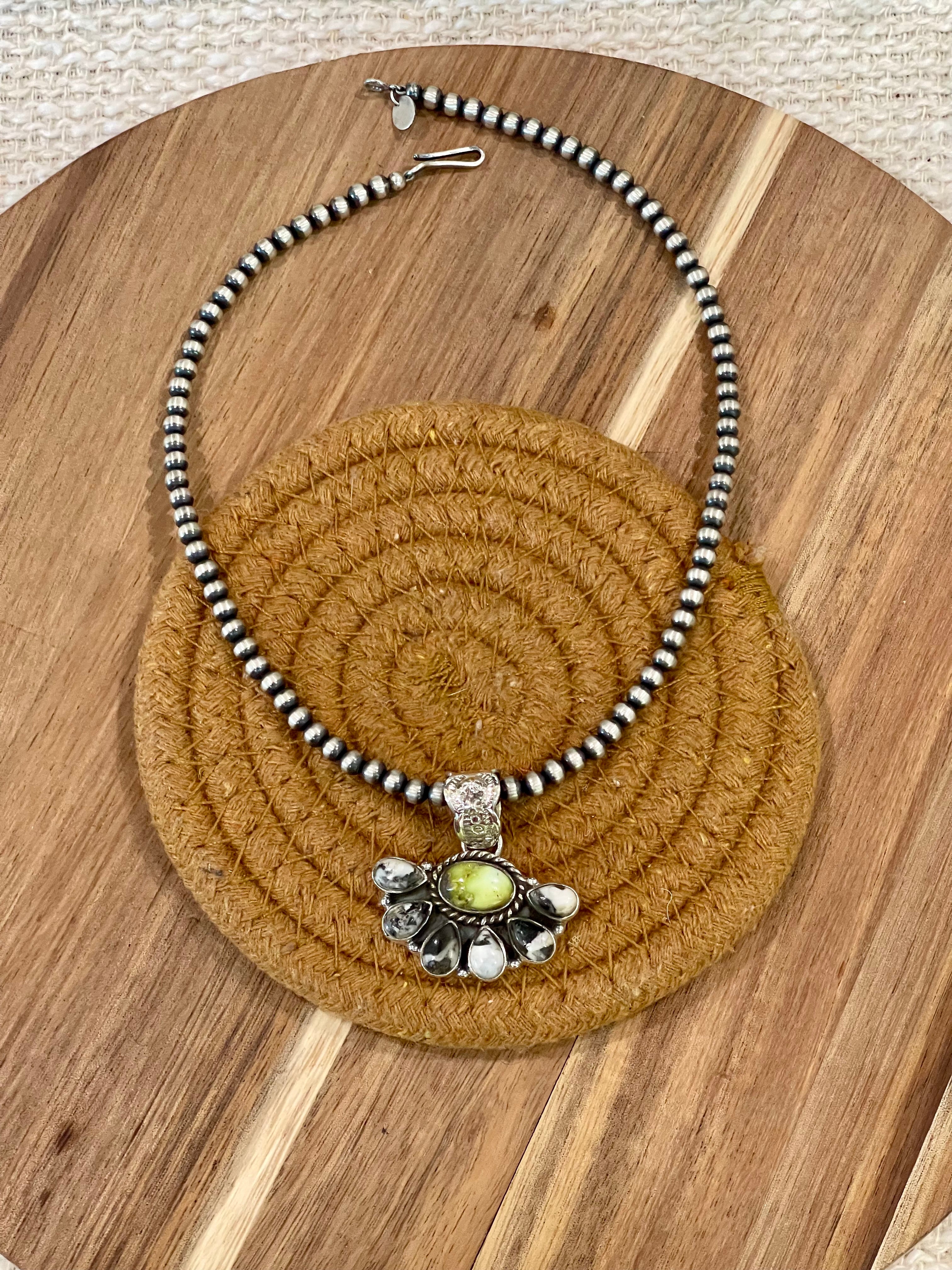 Handcrafted Sterling Silver, White Buffalo & Palomino Cluster Pendant