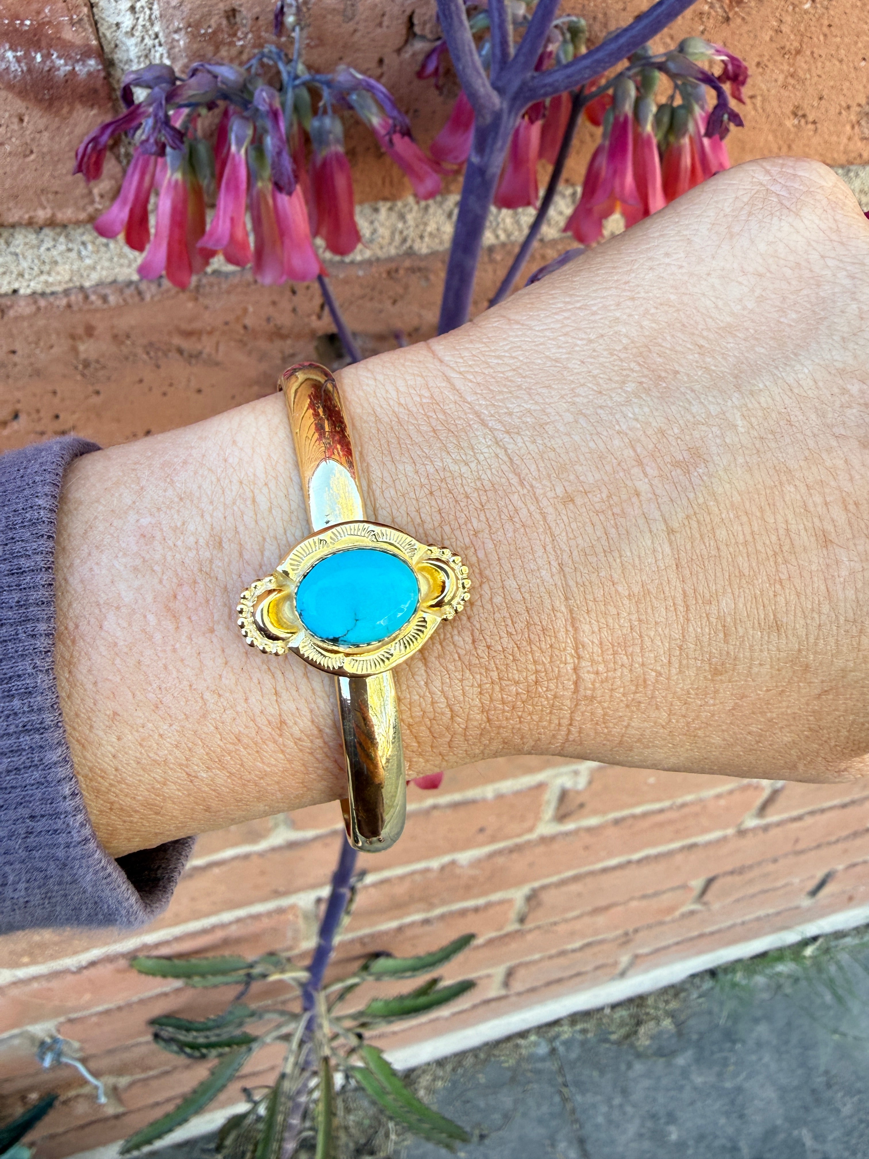 “The Golden Collection” Handmade Gold Plated Sterling Silver Natural Sonoran Mountain Turquoise Bracelet style 8