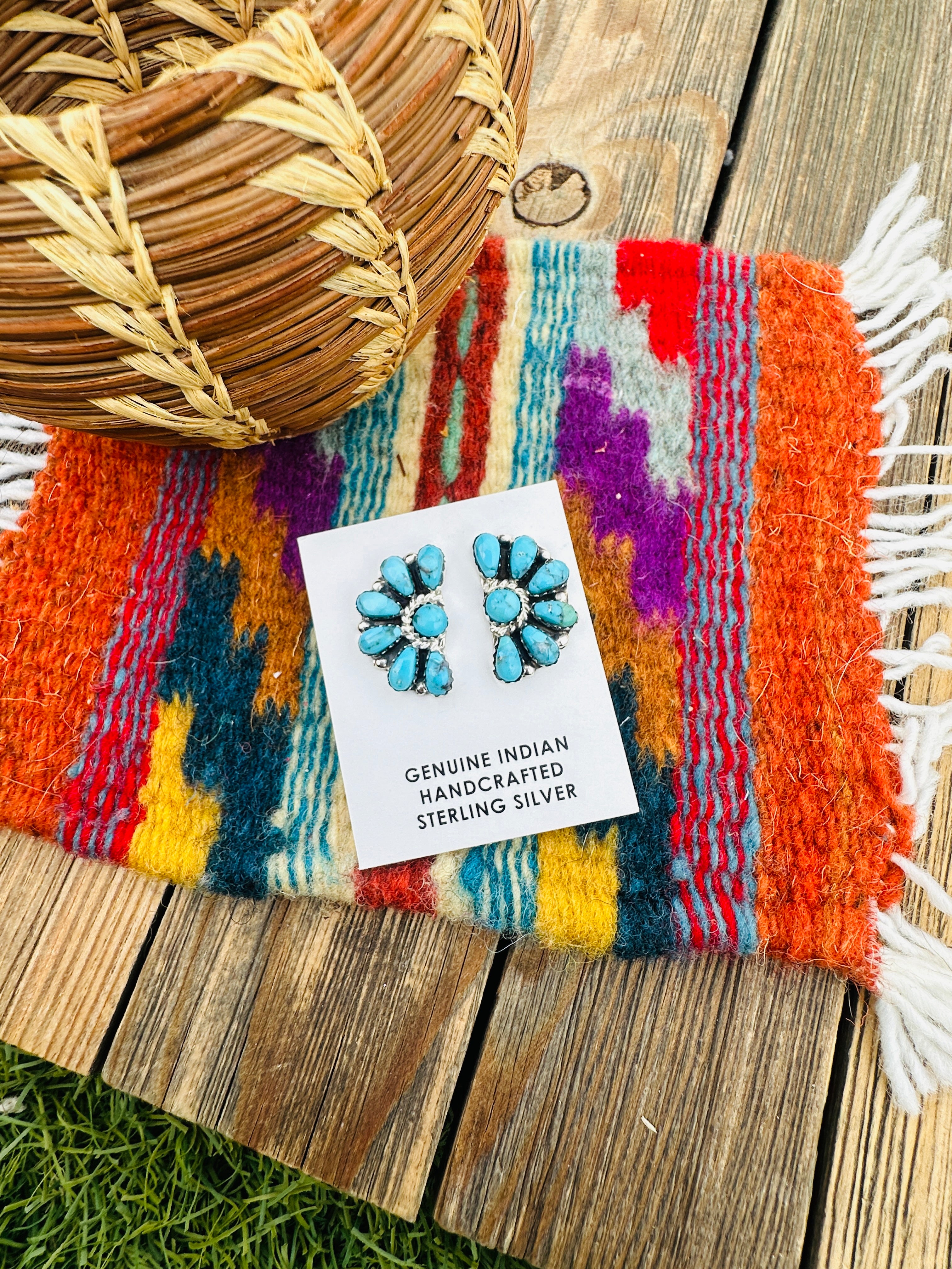 Handcrafted Turquoise & Sterling Silver Cluster Post Earrings by Juliana Williams