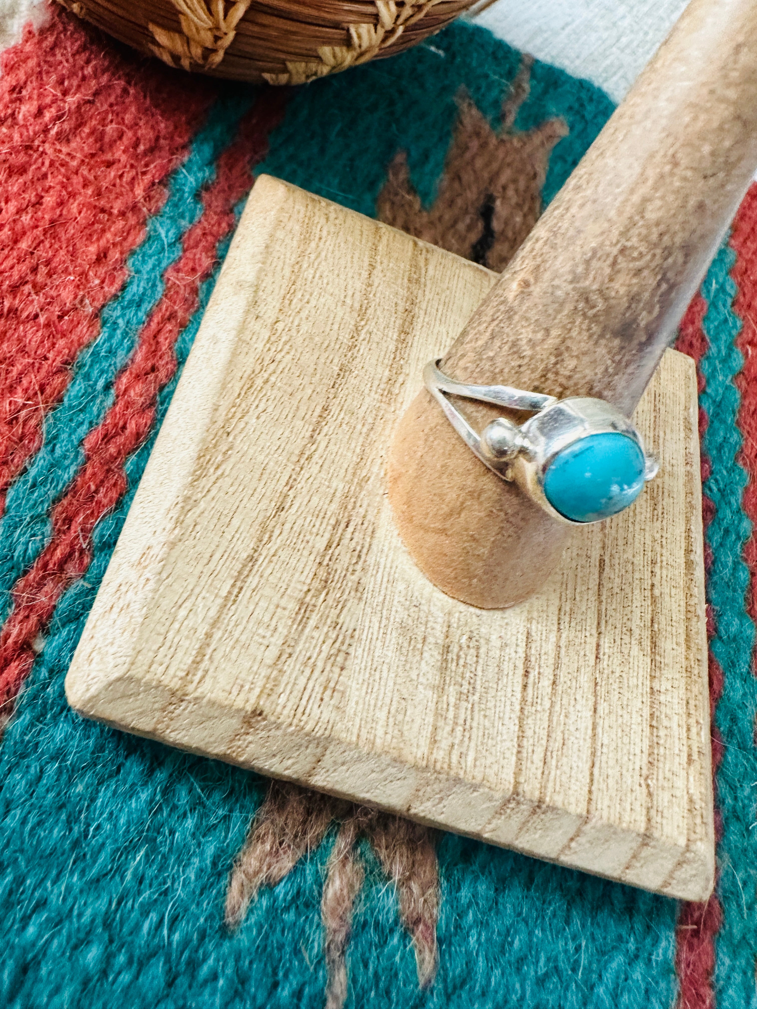 Handcrafted Sterling Silver & Turquoise Ring Size 9