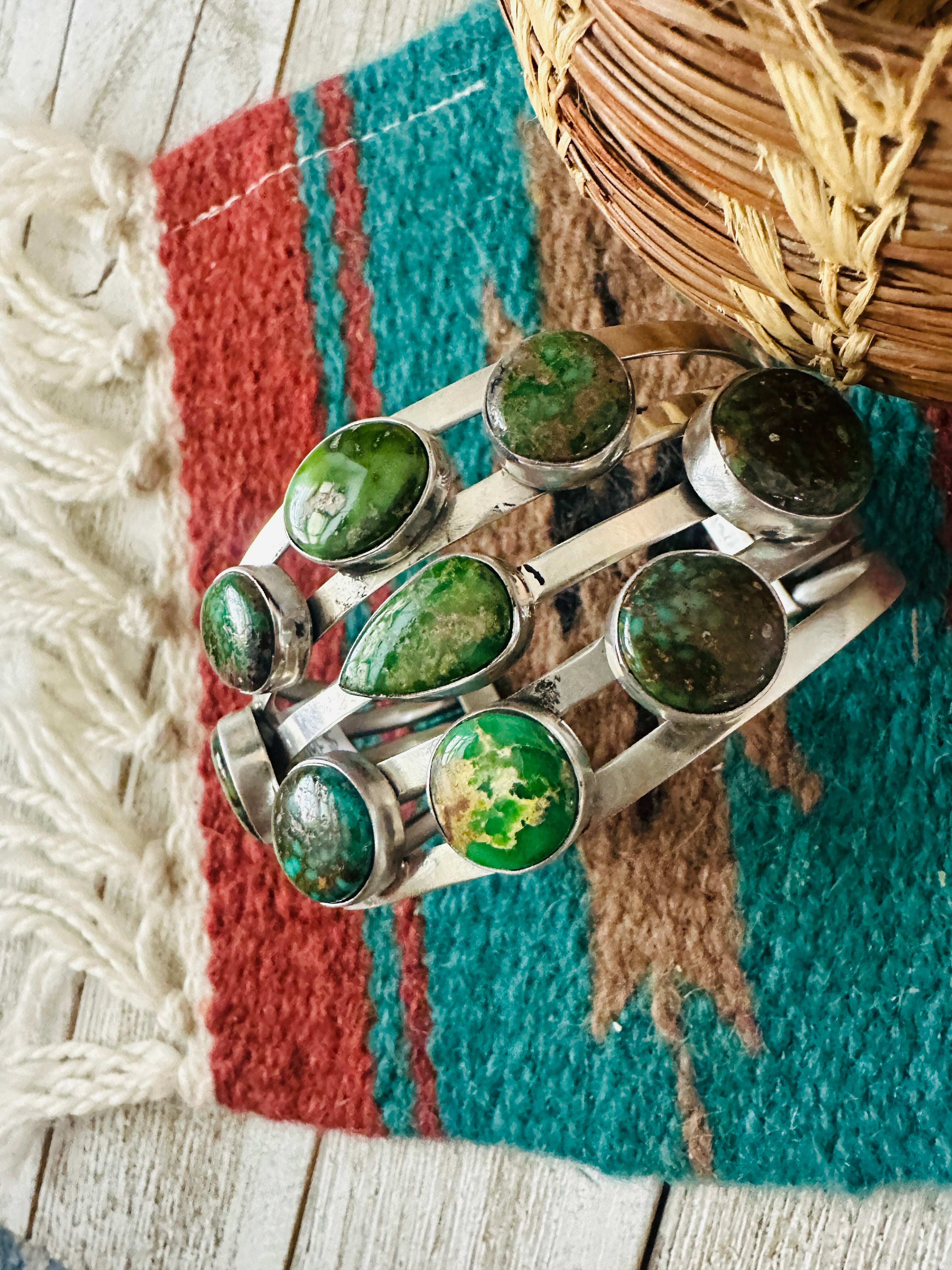 Handcrafted Royston Turquoise & Sterling Silver Cuff Bracelet /