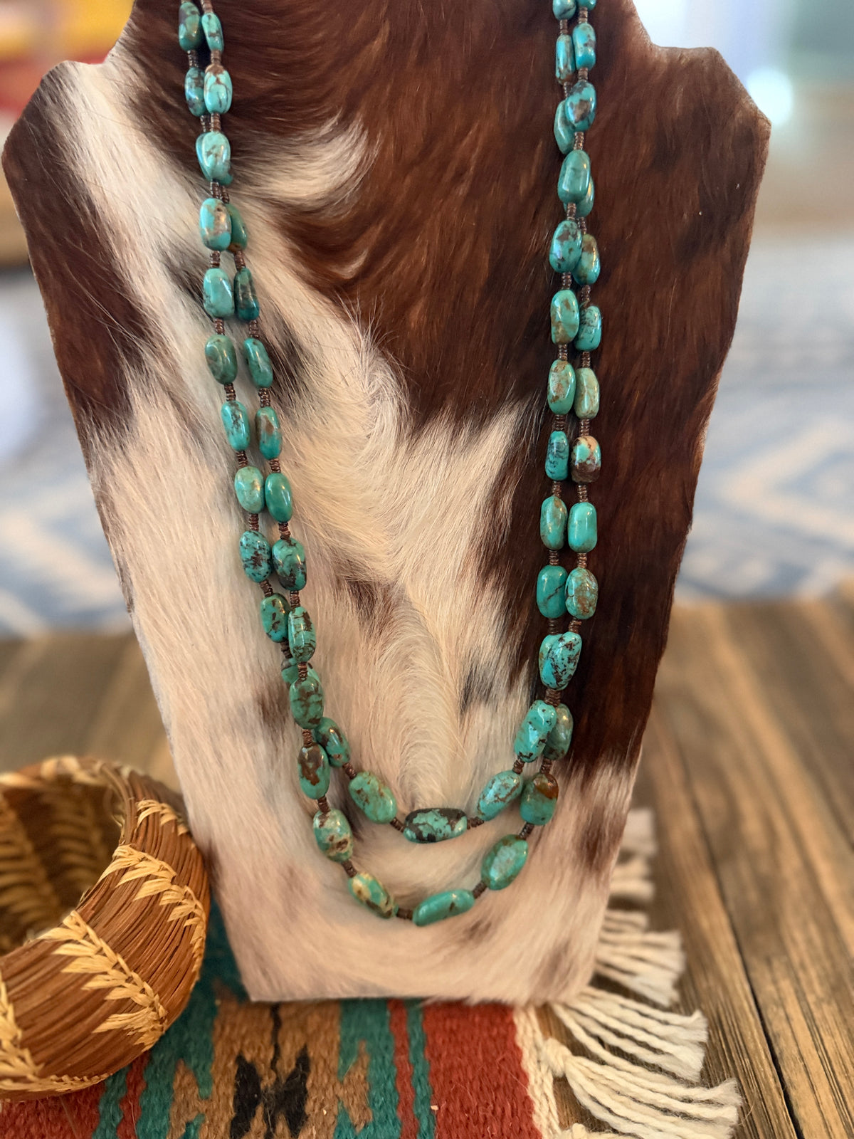 Old Pawn Handcrafted Turquoise Double-Strand Beaded 28” Necklace