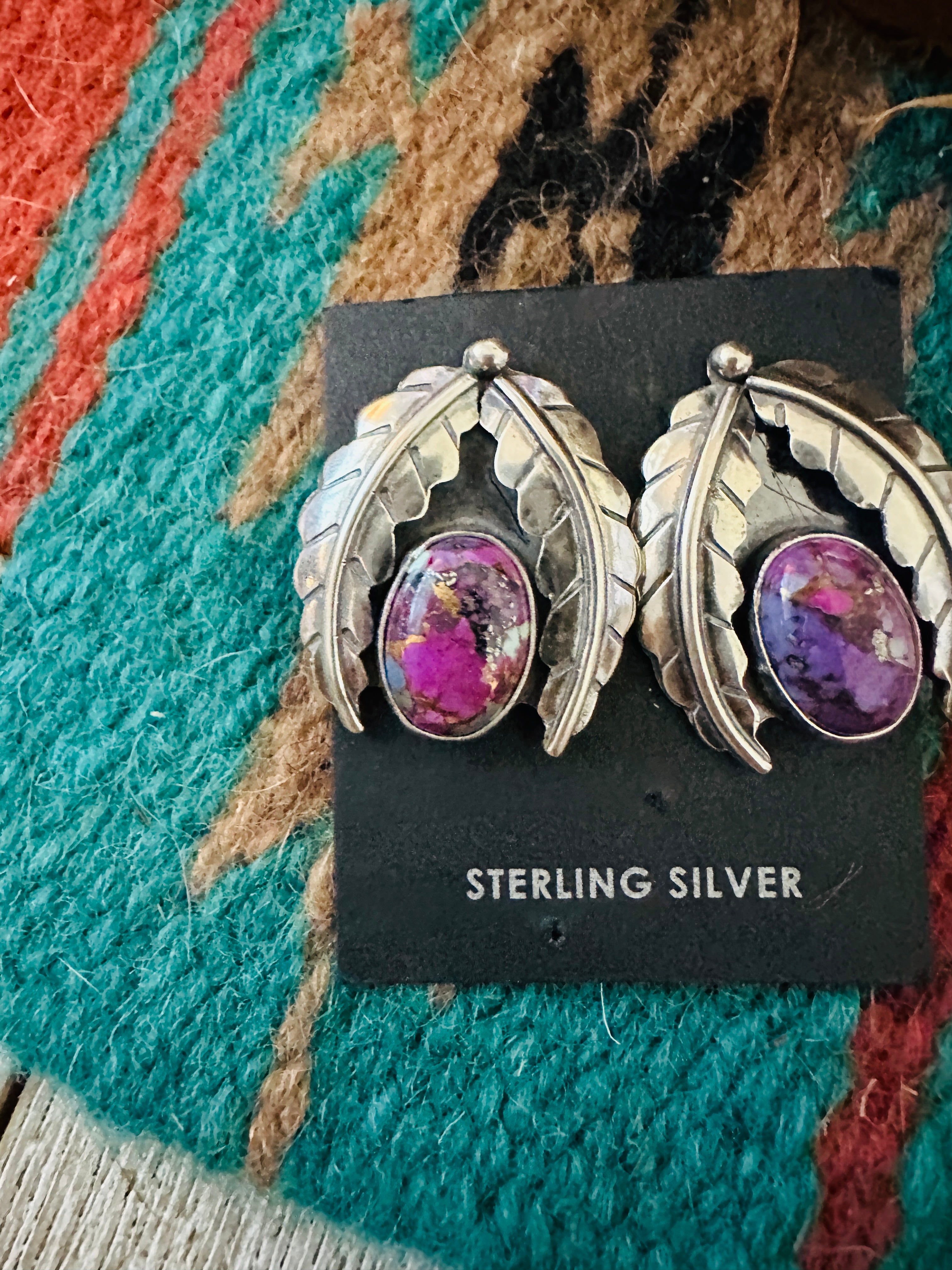 Navajo Pink Mojave & Sterling Silver Leaf Post Earrings