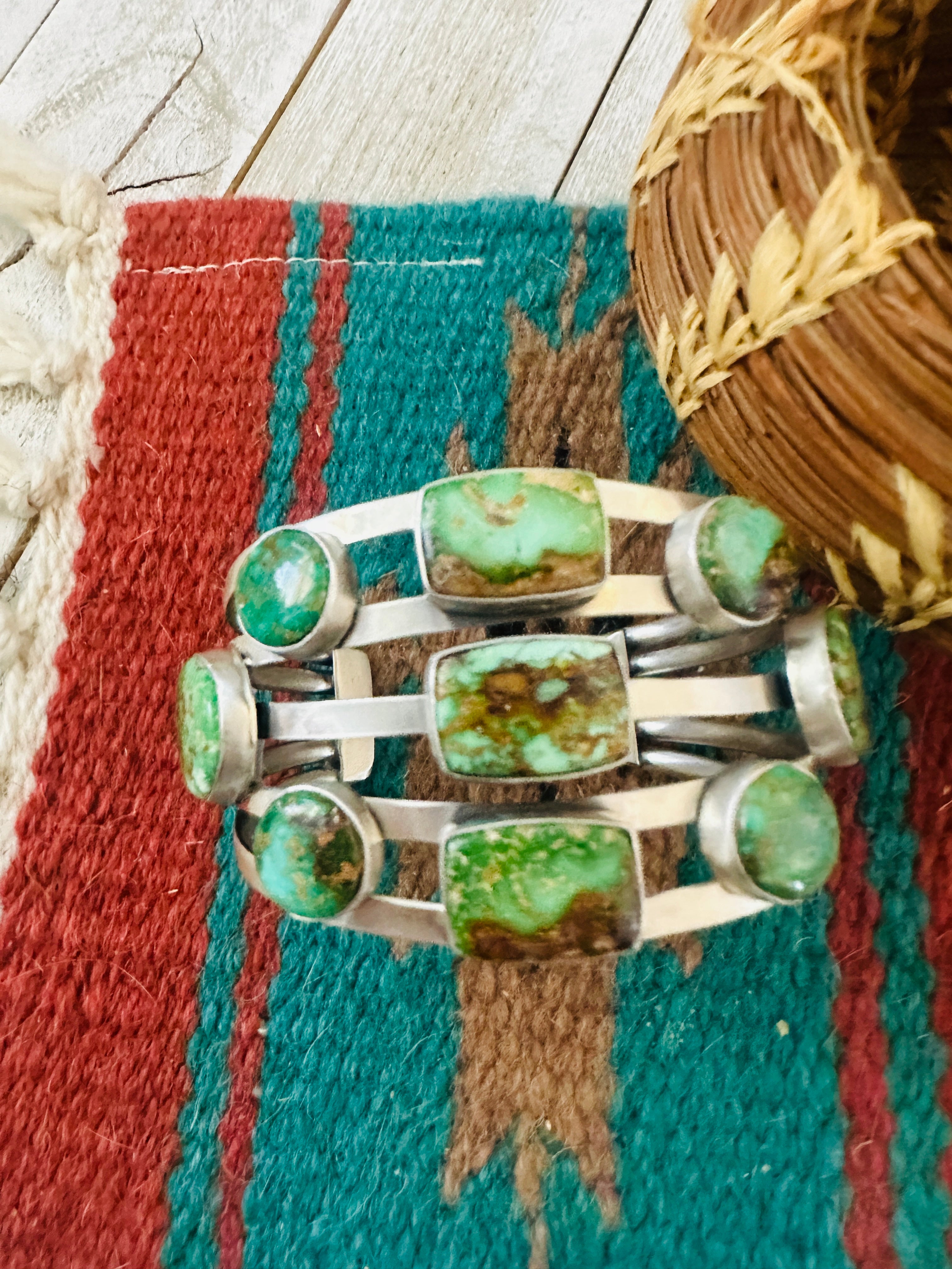 Handcrafted Royston Turquoise & Sterling Silver Cuff Bracelet /