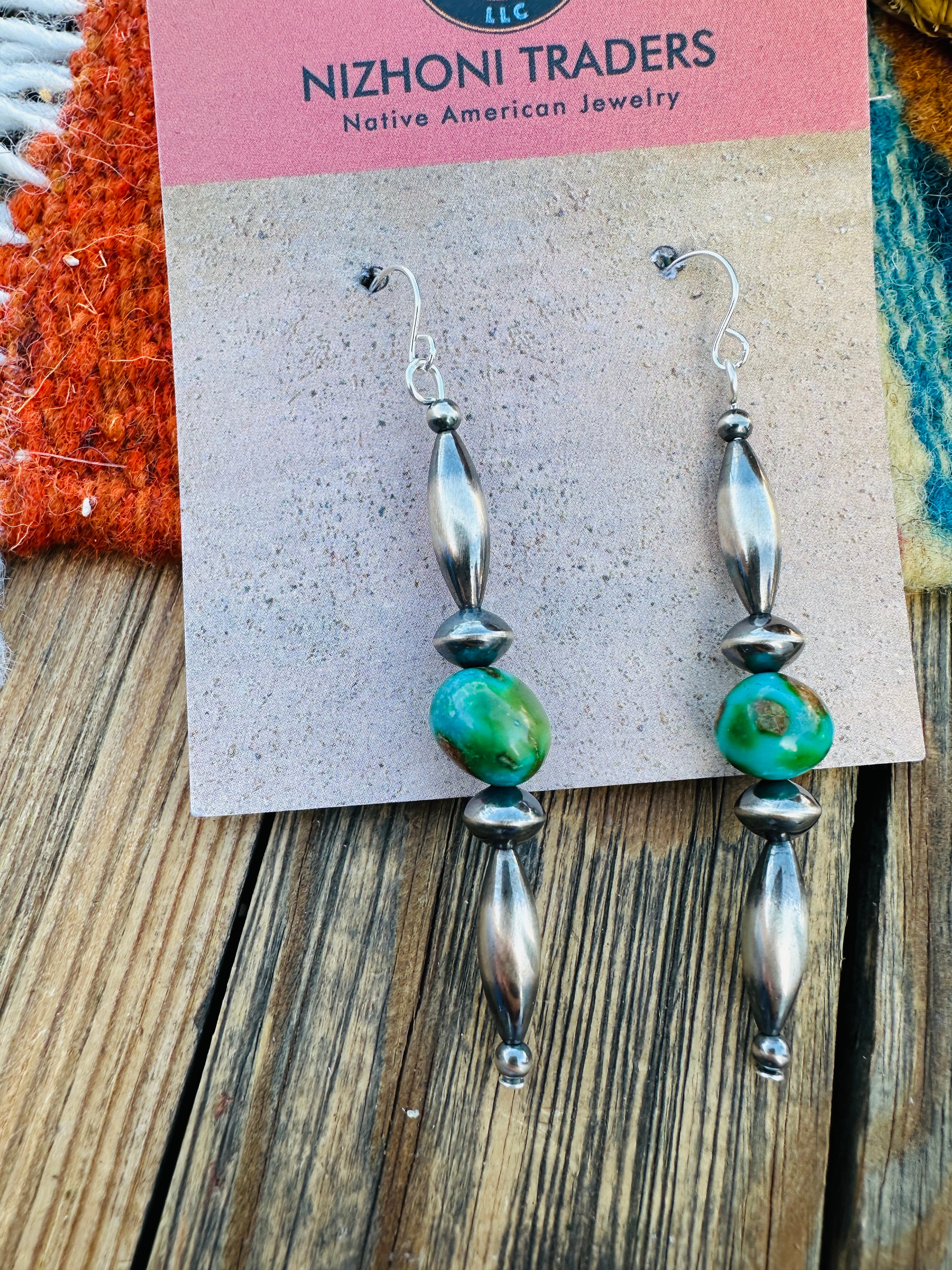 Handcrafted Turquoise & Sterling Silver Beaded Dangle Earrings