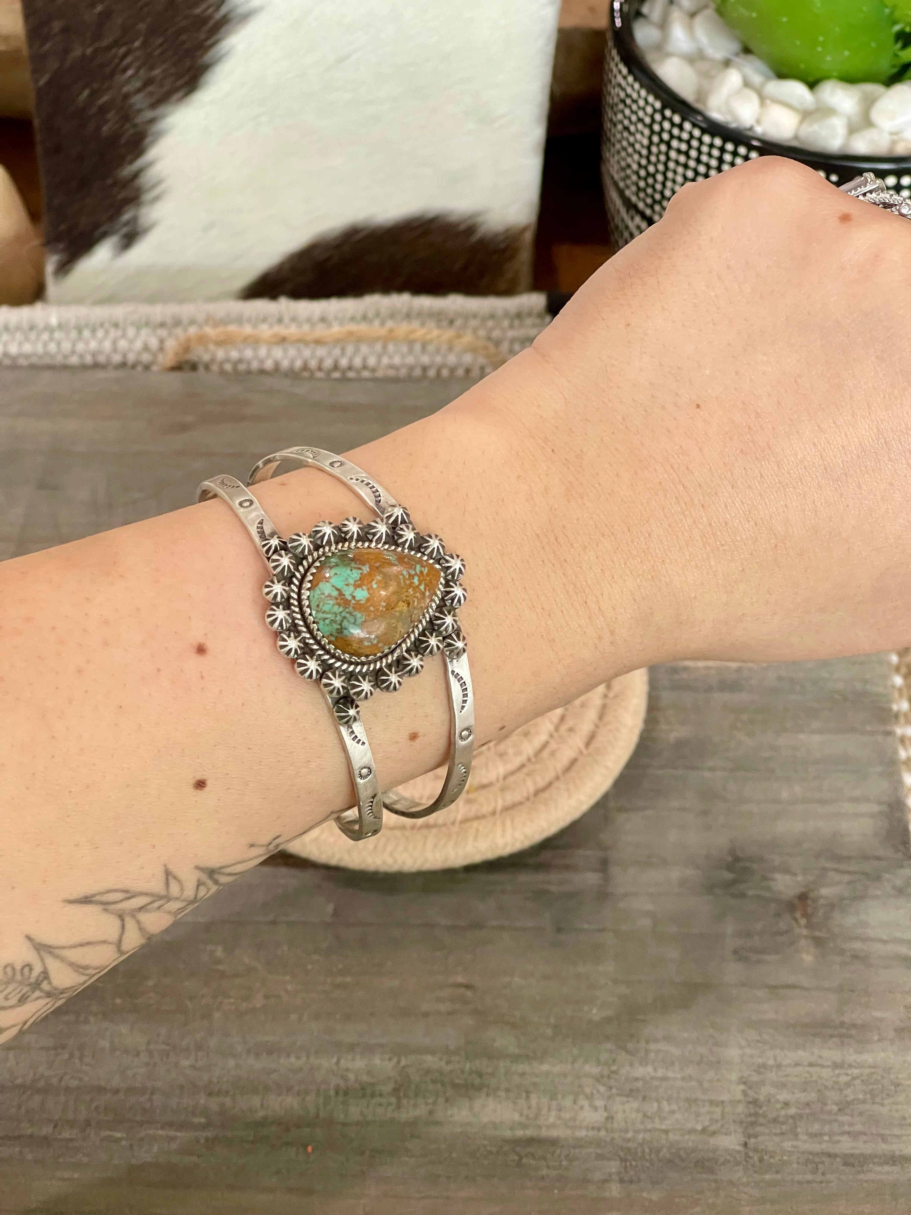 Handmade Sterling Silver & Royston Turquoise Cuff Bracelet