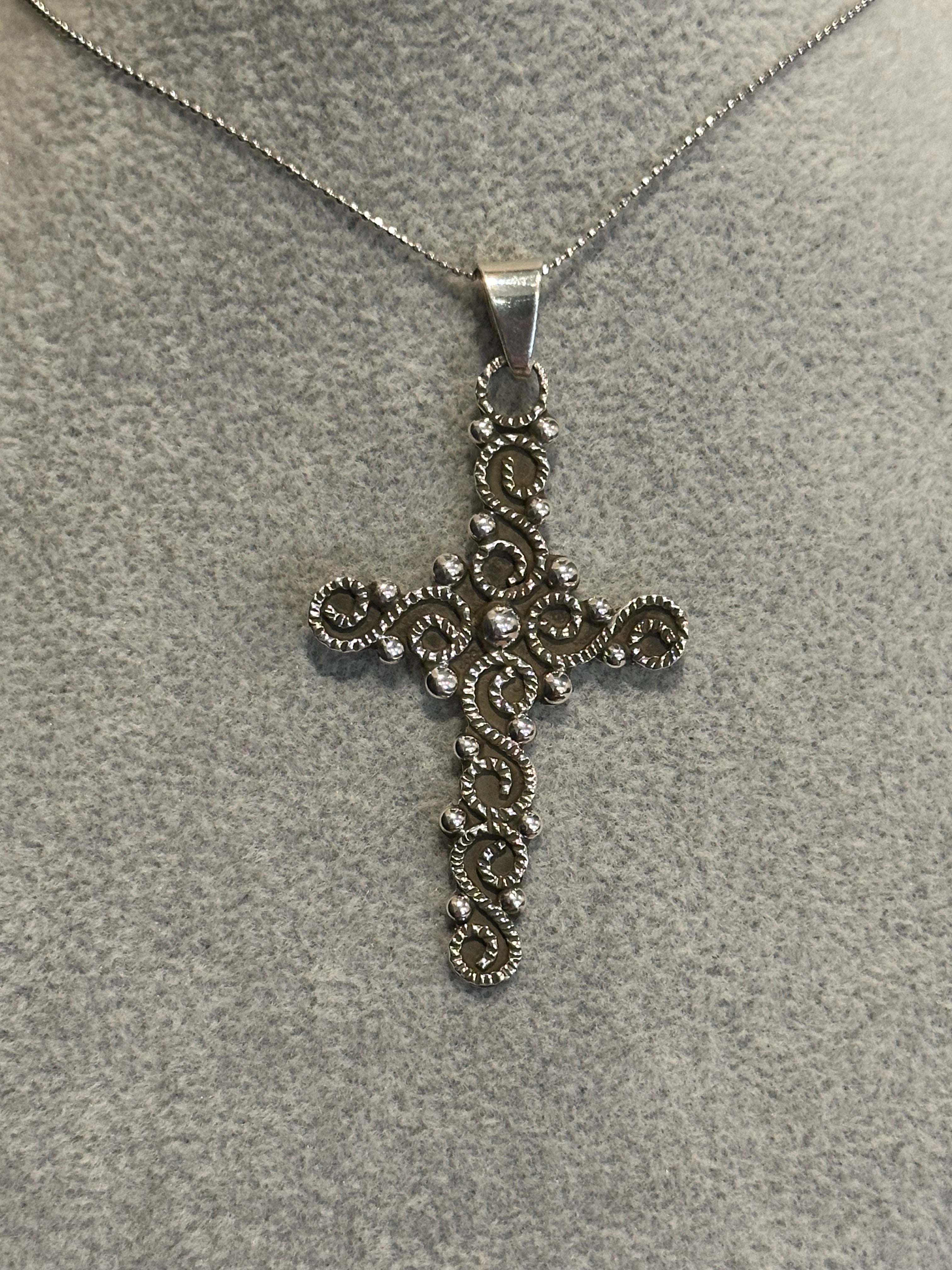 Vintage Oxidized Cross Pendant Necklace