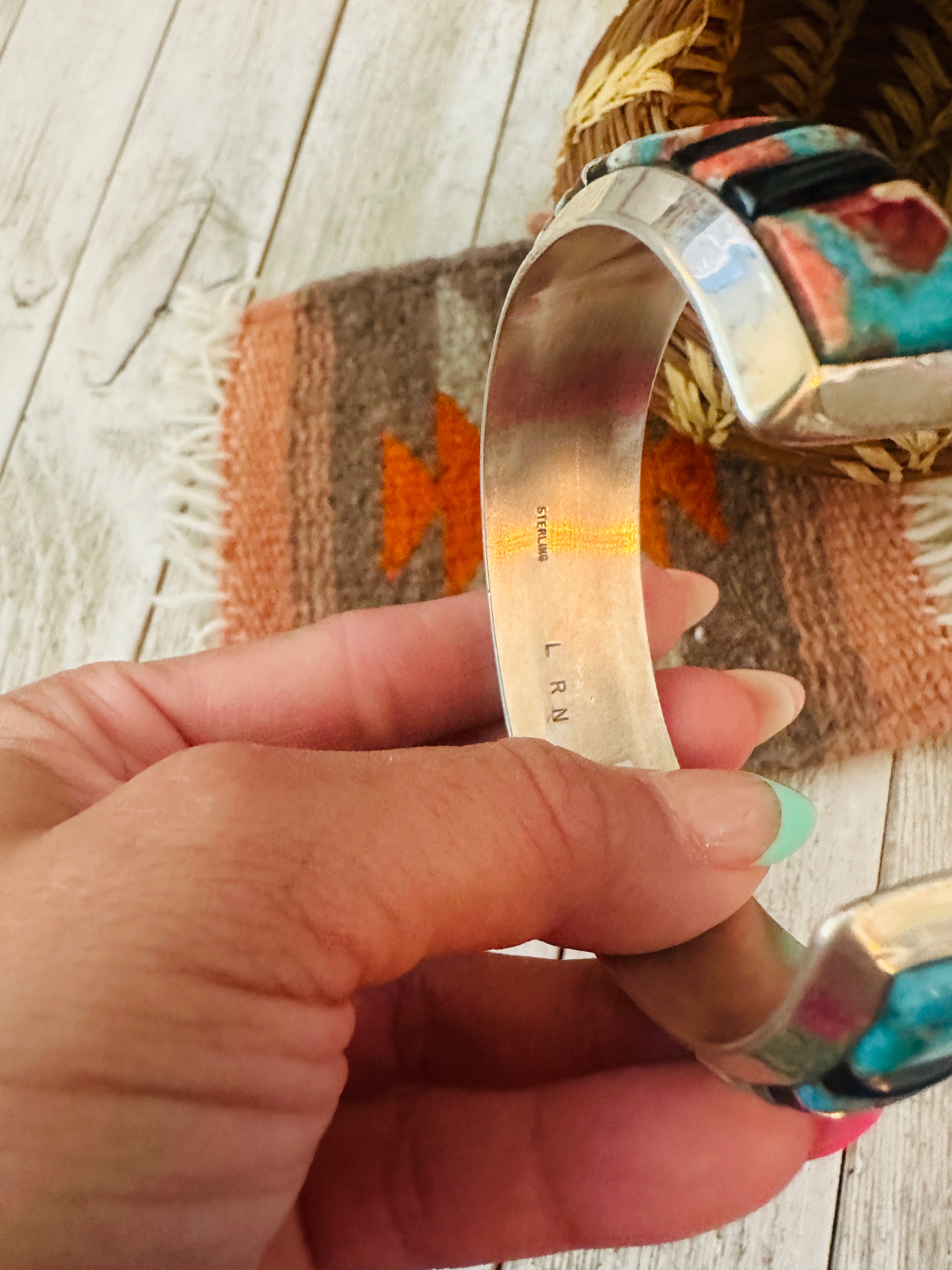 Handcrafted Multi Stone & Sterling Silver Inlay Cuff Bracelet