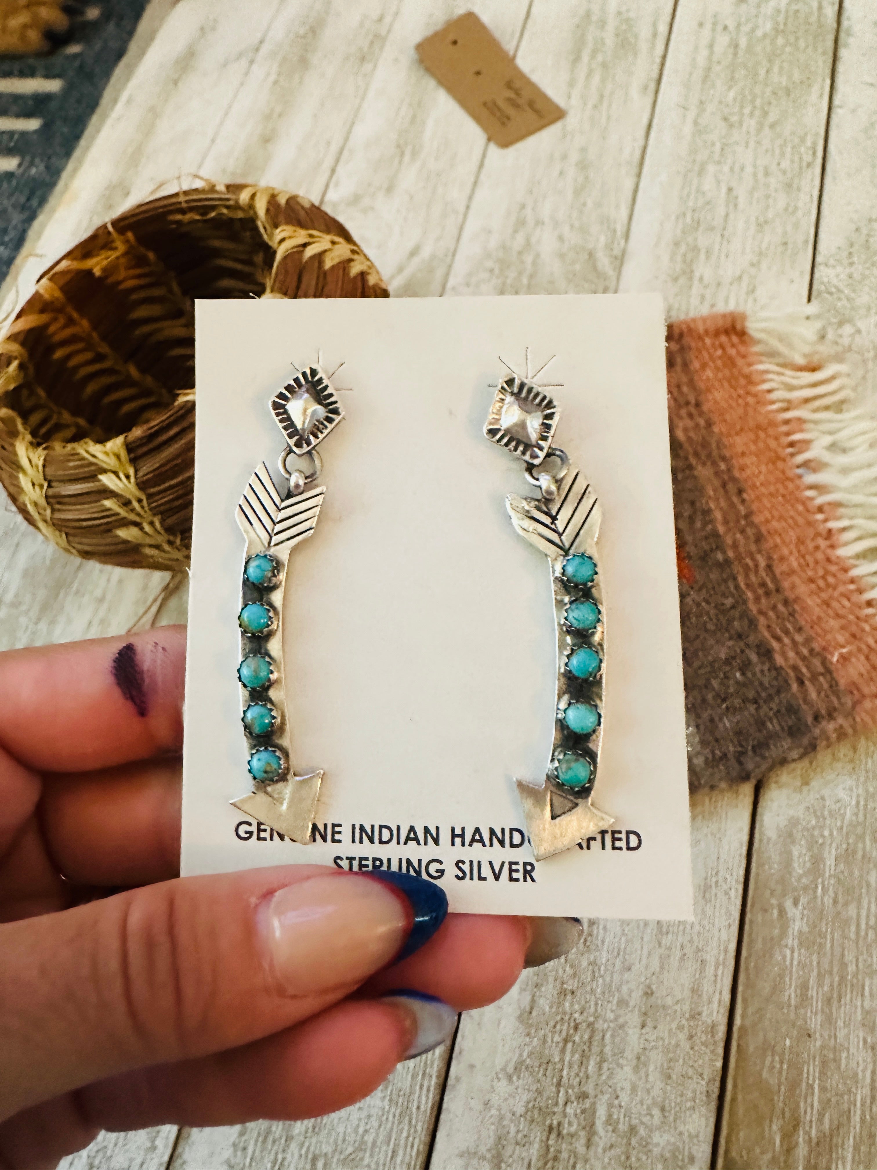 Handcrafted Sterling Silver & Turquoise Arrow Dangle Earrings