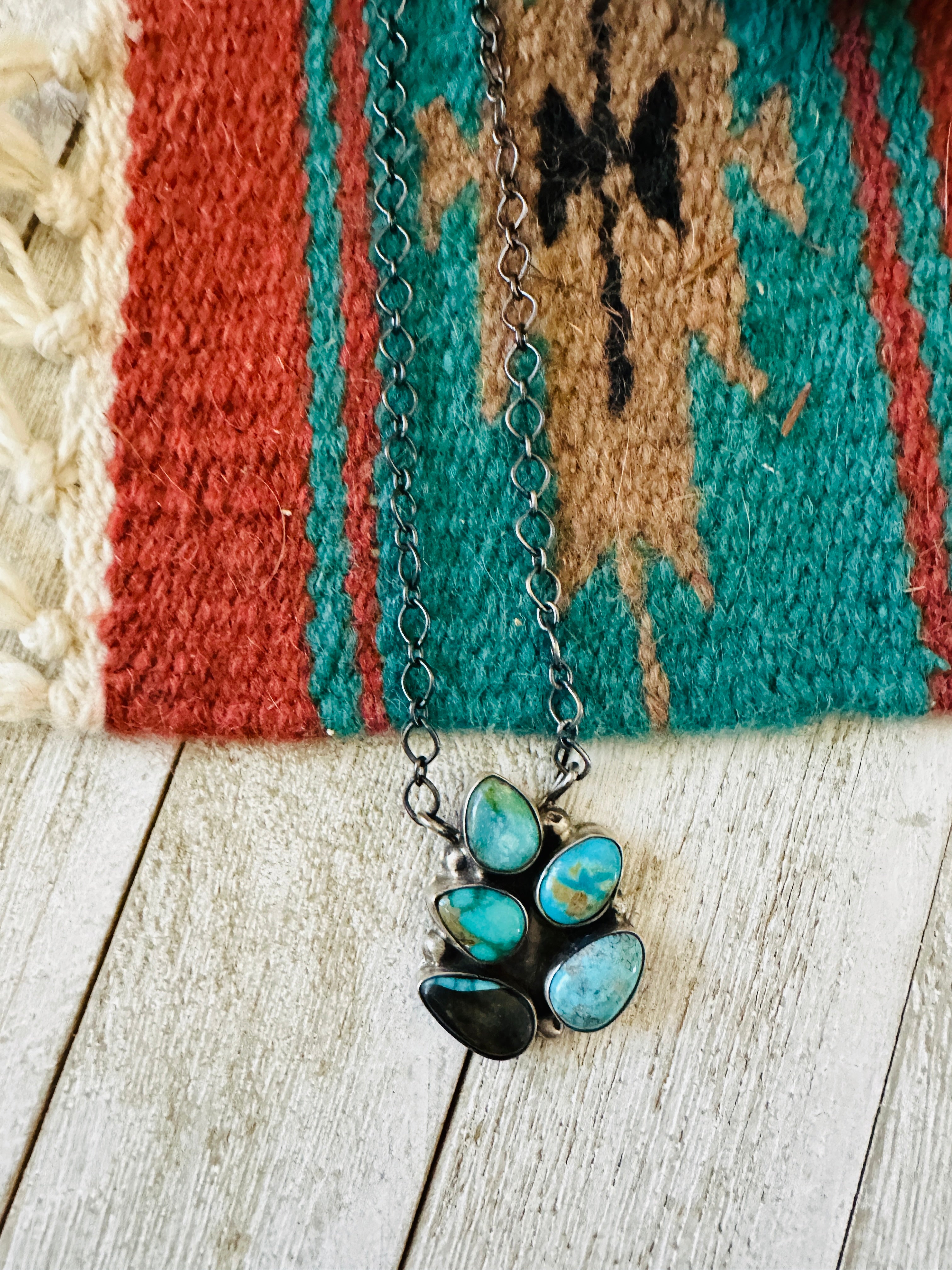 Handcrafted Sterling Silver & Turquoise Cluster Necklace