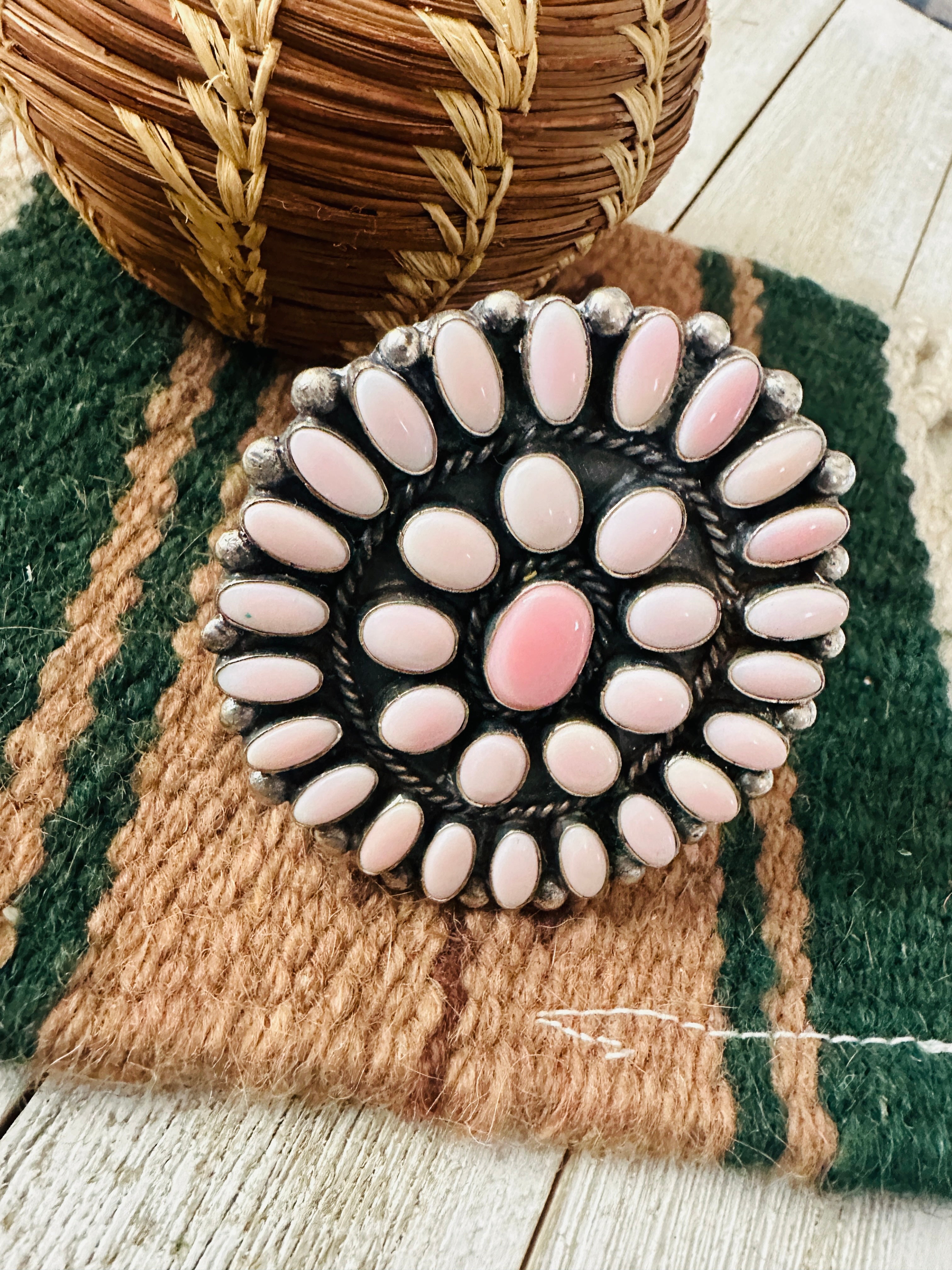 Handcrafted Sterling Silver & Queen Pink Conch Cluster Cuff Bracelet