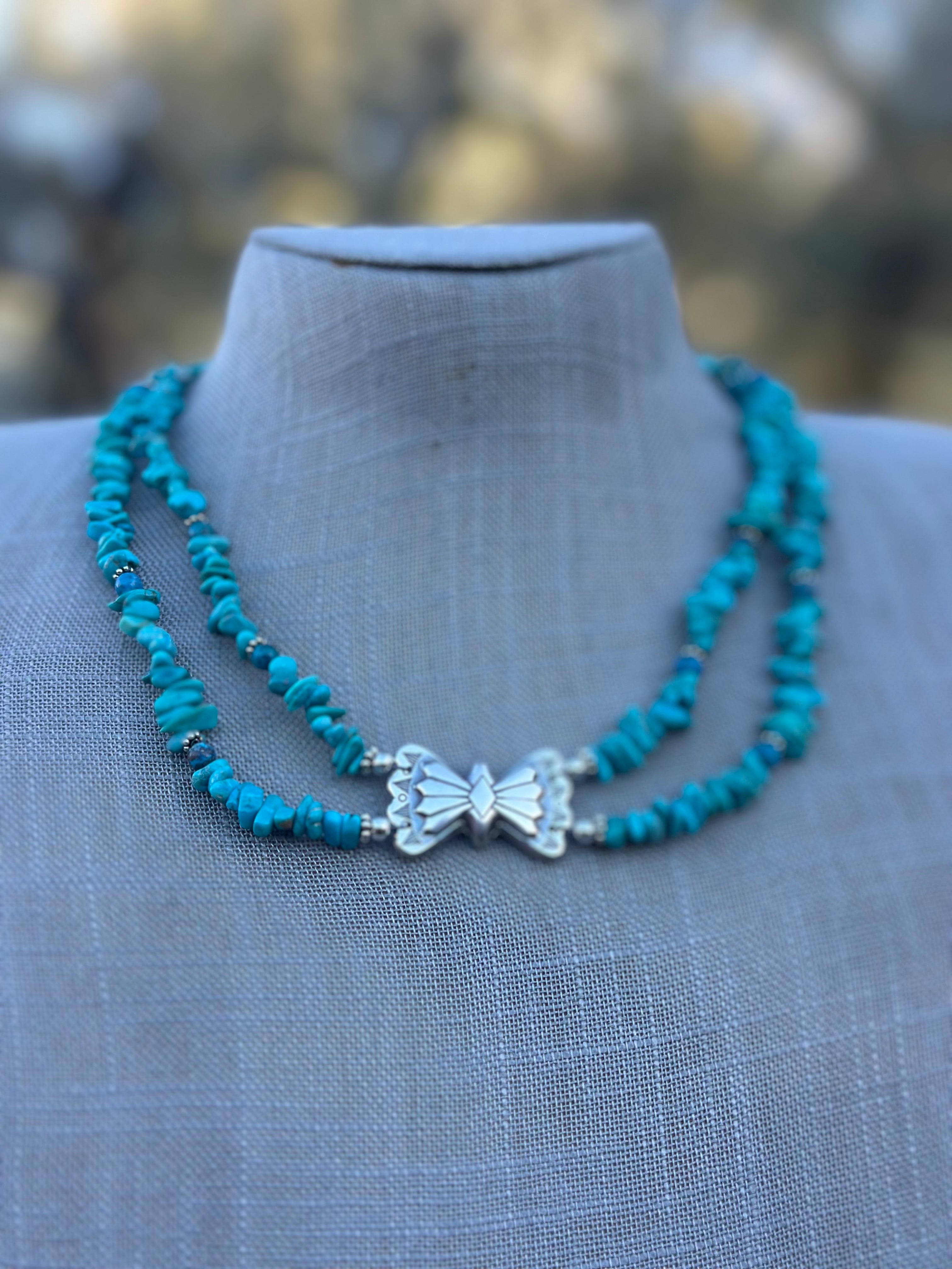 Paige Wallace Sterling Silver & Chip Turquoise Bow Necklace