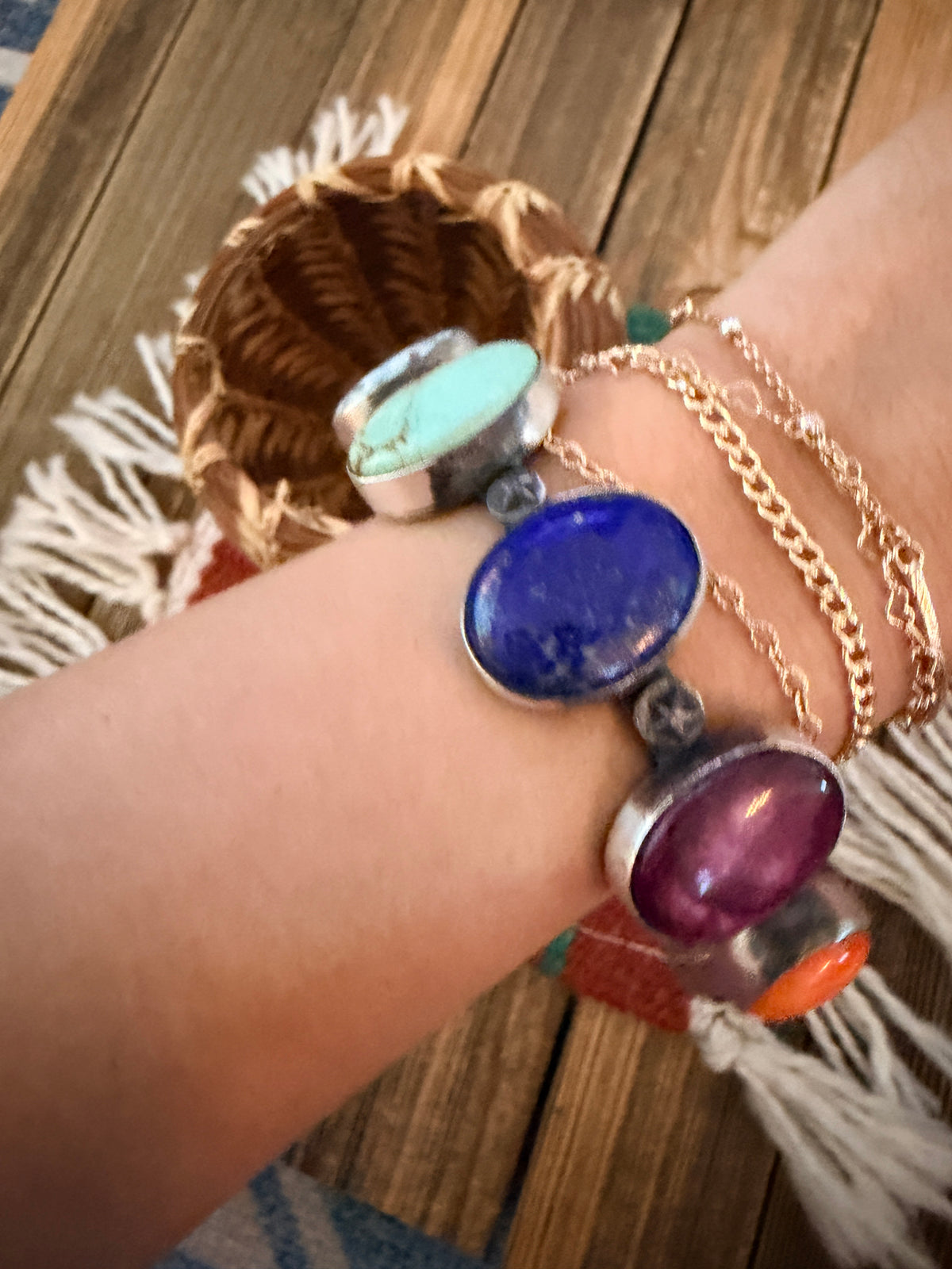 Handcrafted Multi Stone & Sterling Silver Bangle Bracelet by Chimney Butte