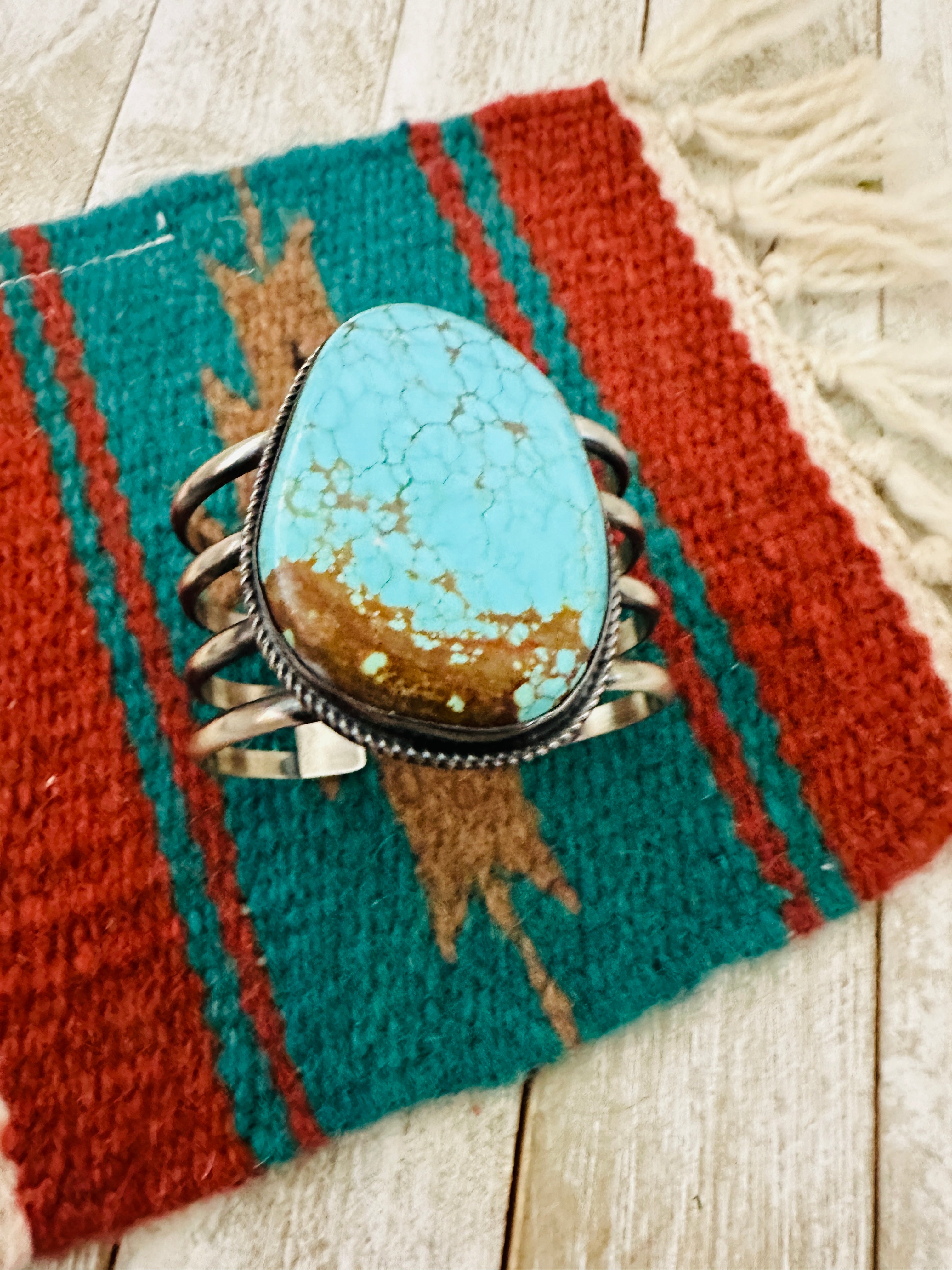 Handcrafted Sterling Silver & Number 8 Turquoise Cuff Bracelet by Chimney Butte