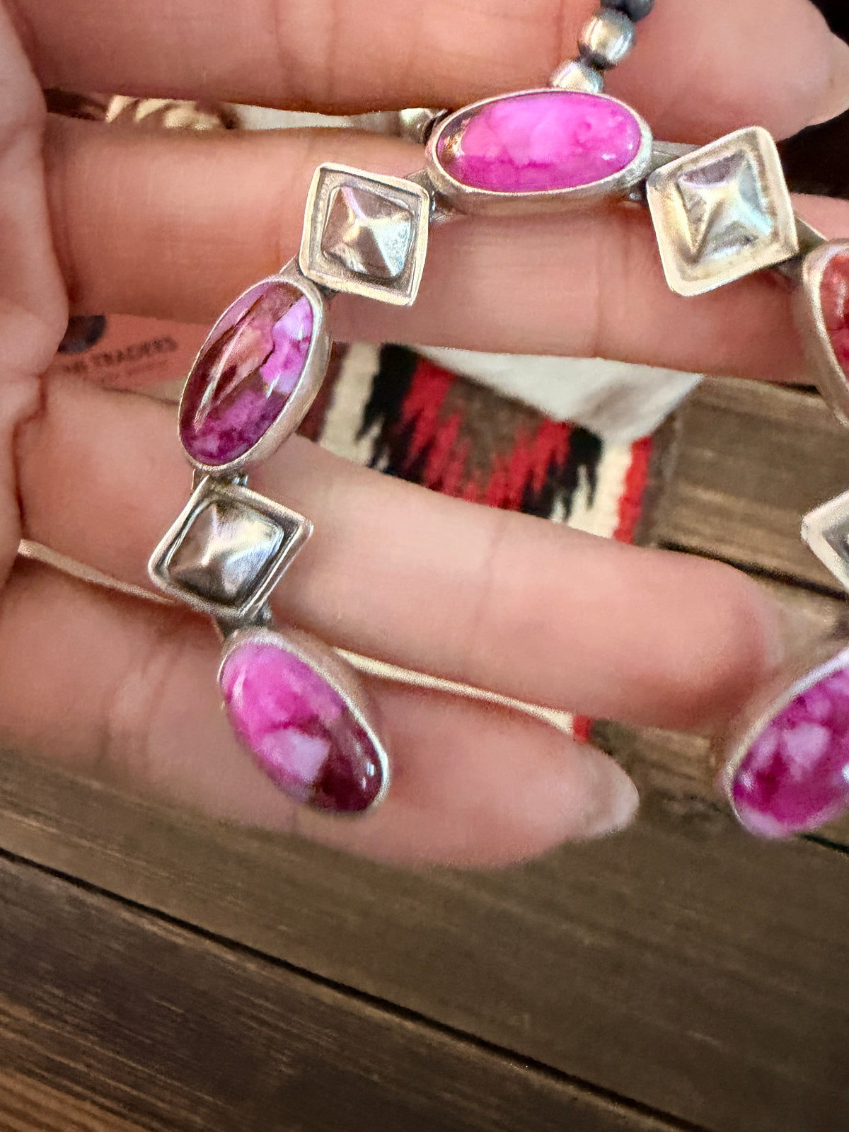 Handcrafted Pink Mojave & Sterling Silver Squash Blossom Necklace and Earring Set