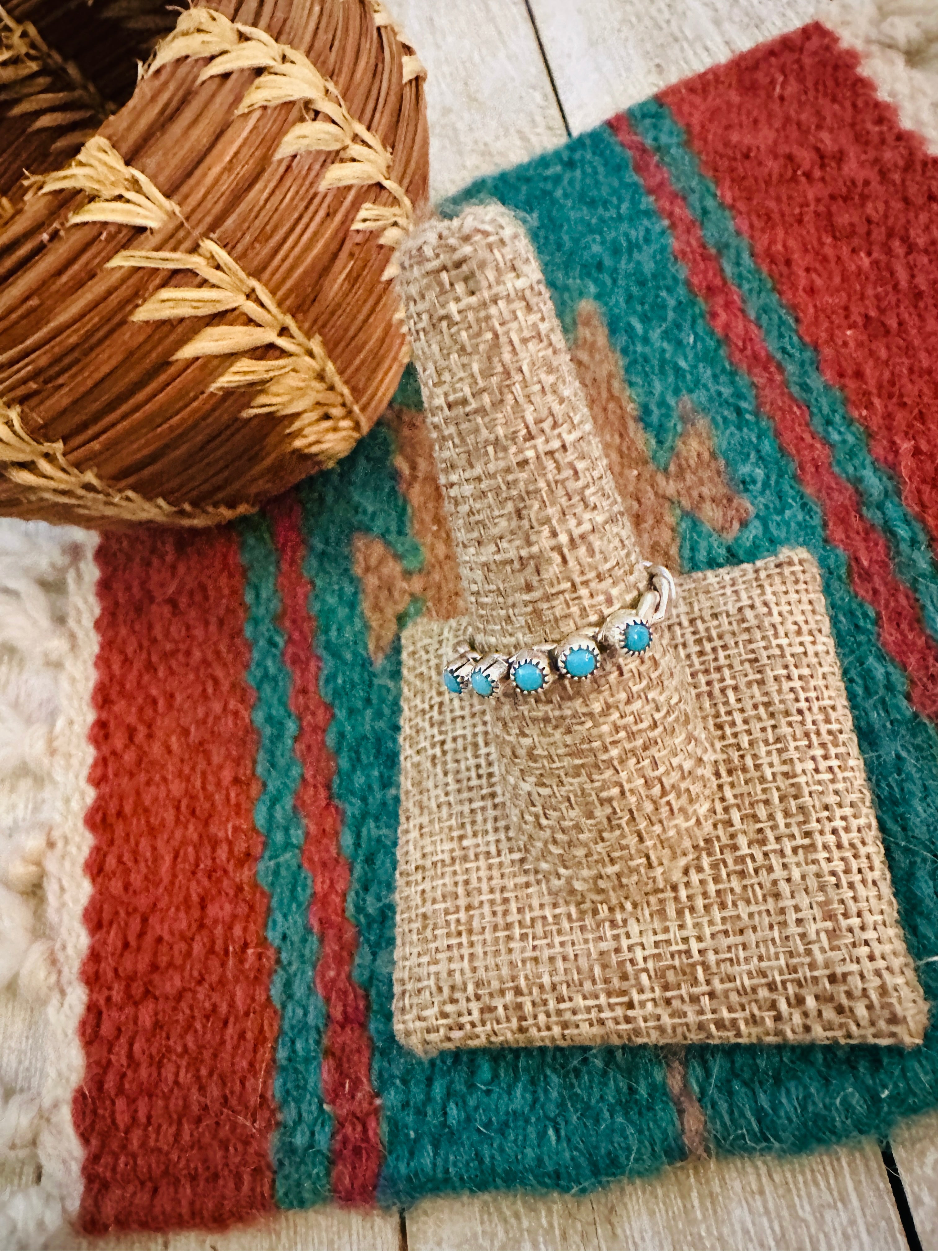 Handcrafted Turquoise & Sterling Silver Twisted Band Ring