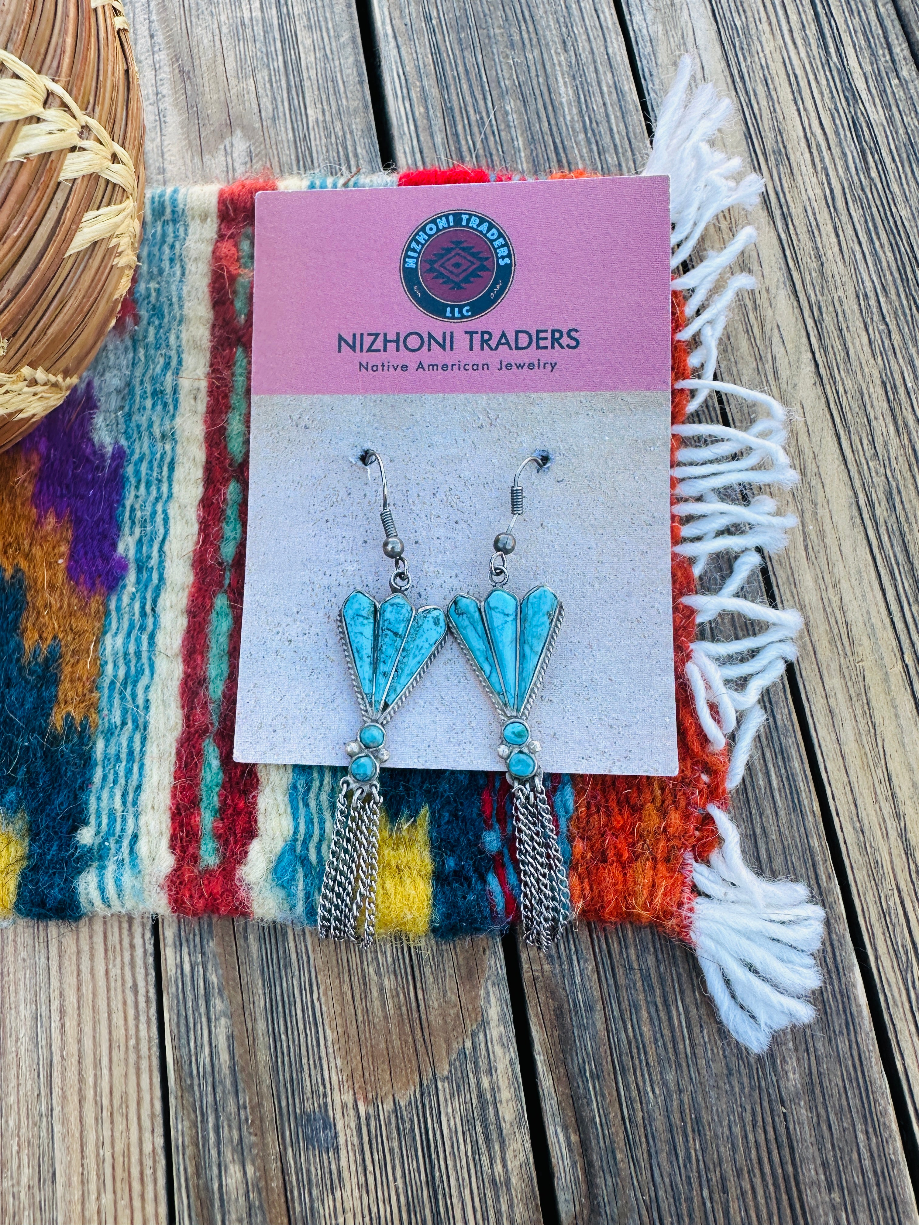 Handcrafted Old Pawn Sterling Silver & Turquoise Tassel Dangle Earrings