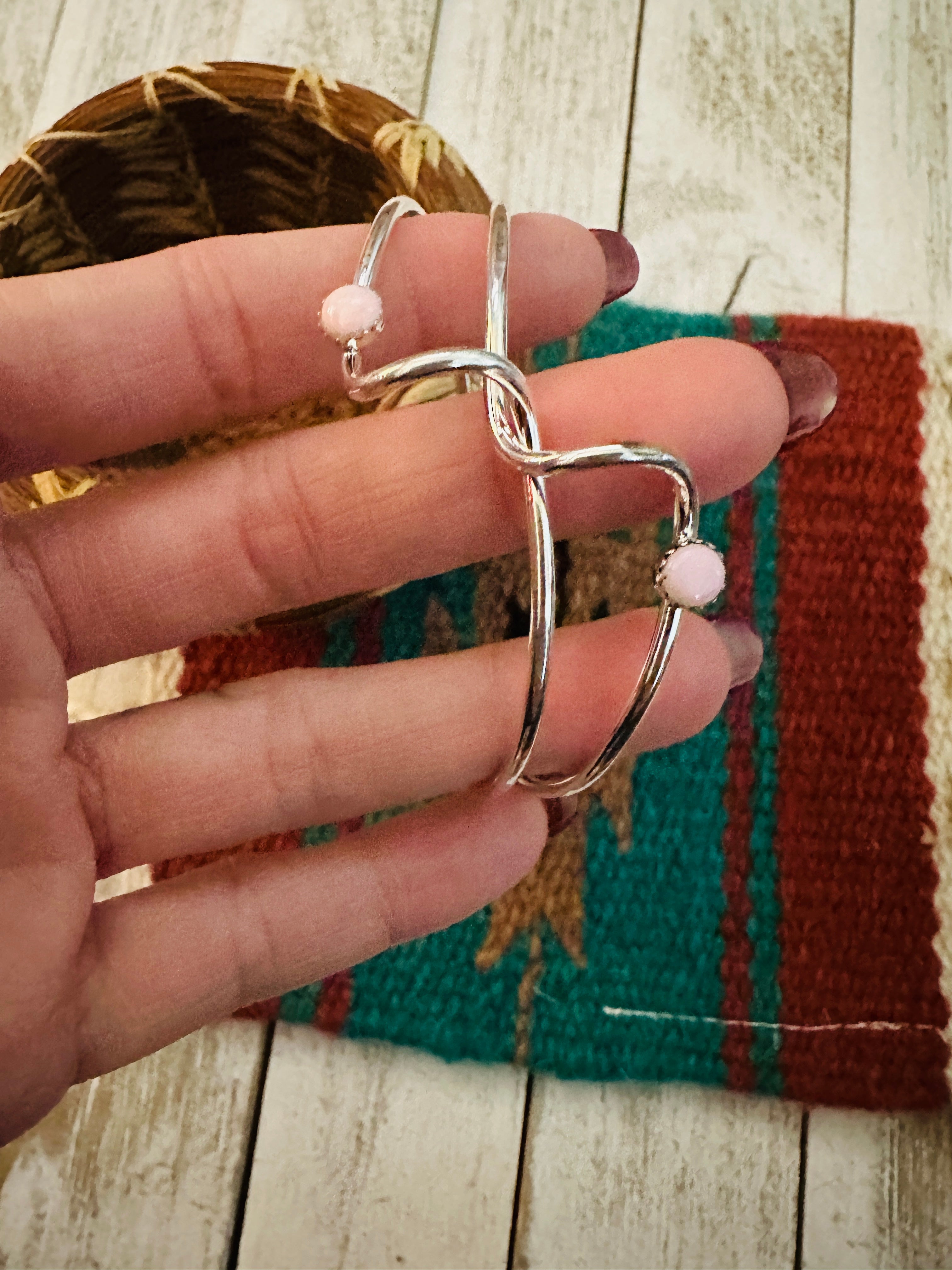 Handcrafted Queen Pink Conch Shell & Sterling Silver Cuff Bracelet