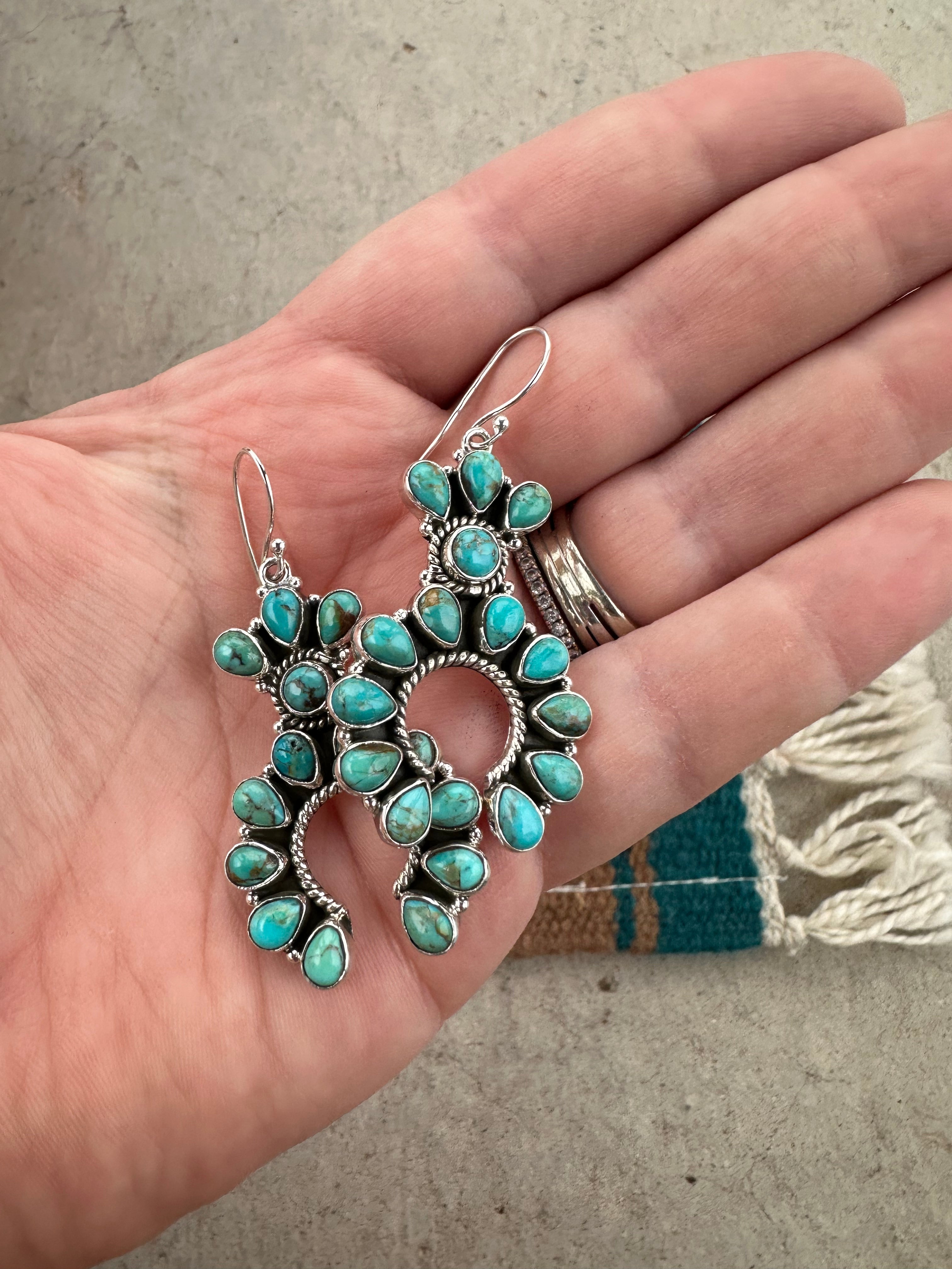 “Beverly Hills” Handmade Turquoise Sterling Silver Dangle Earrings Signed Nizhoni