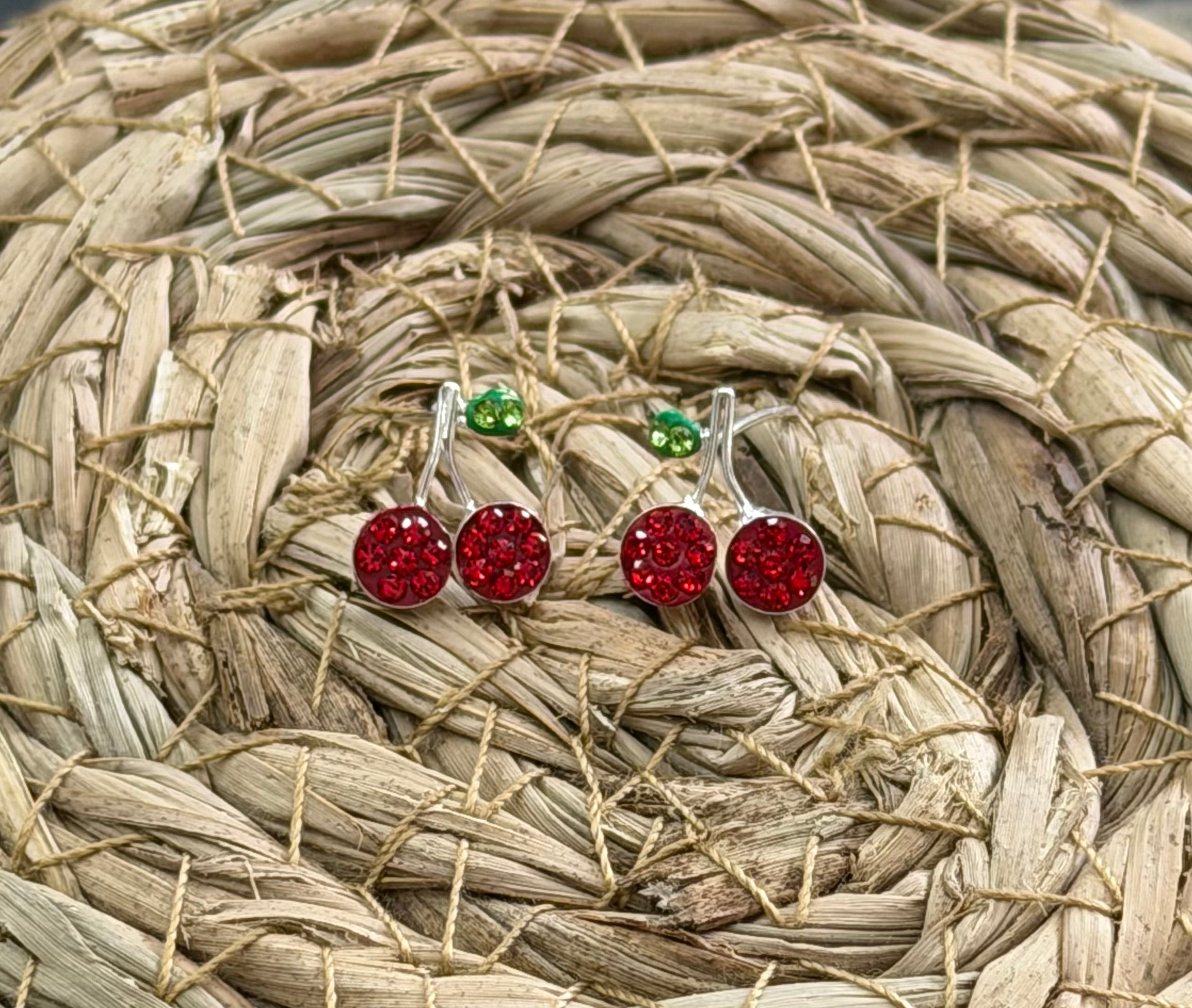 Cherry Stud CZ Sterling Silver Earrings